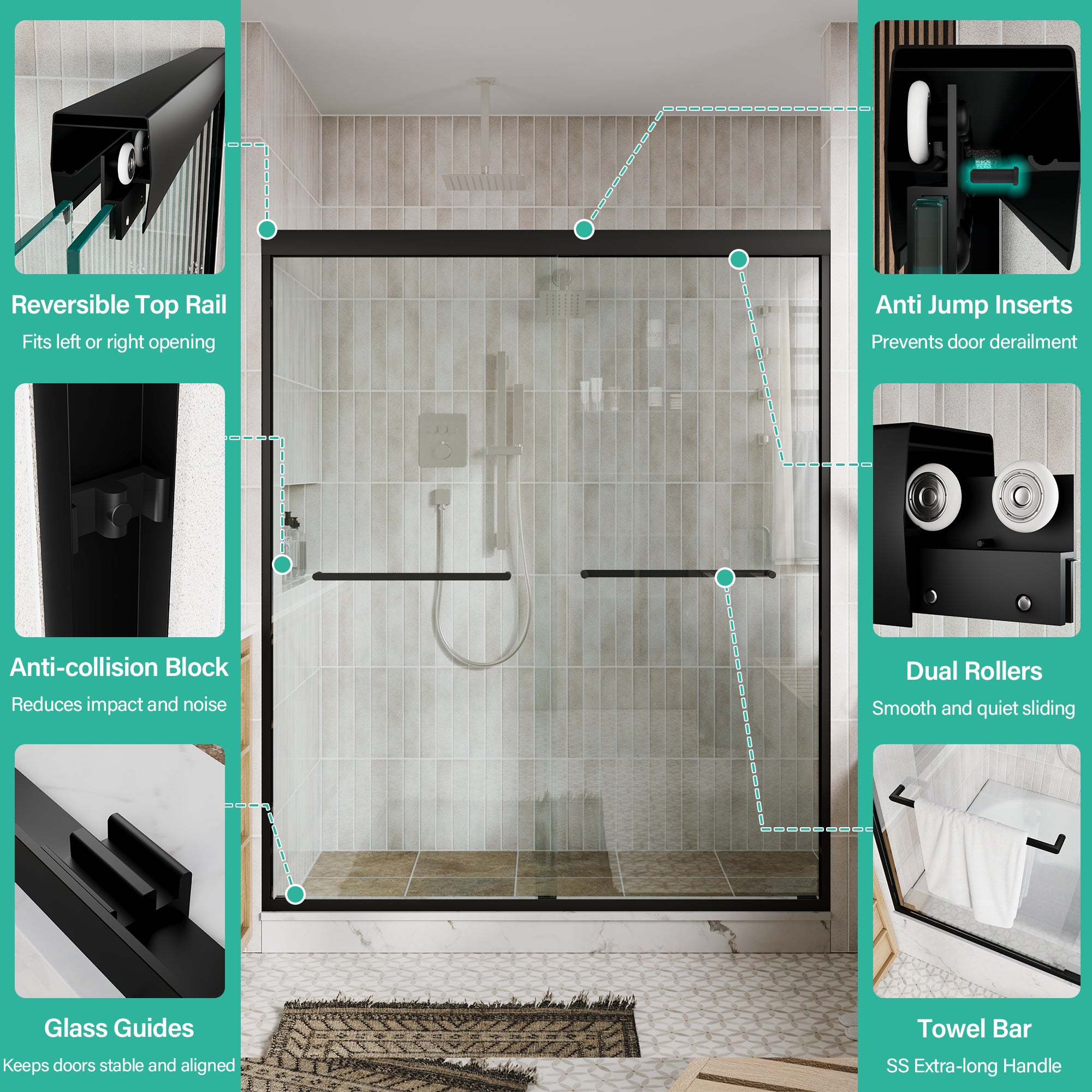 56–60 in. W x 72 in. H Framed Double Sliding Shower Door with 6mm Tempered Safety Glass