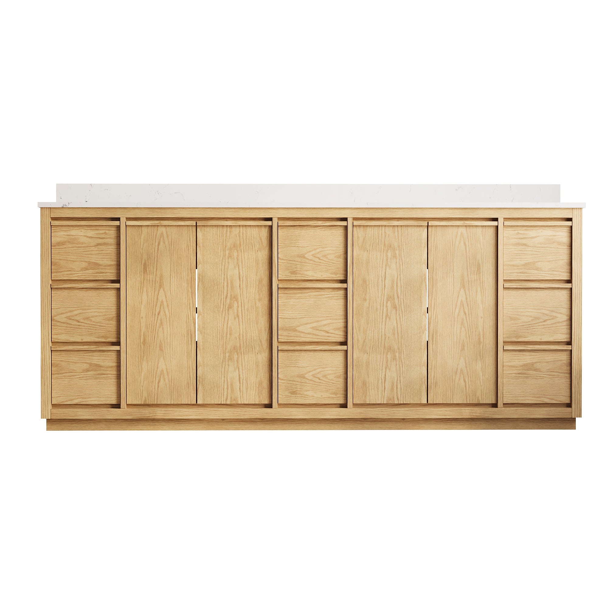 84 Inch Oak Soild Wood Bathroom Vanity with Double Undermount Sinks, 9 Dovetail-constructed Drawers and 4 Soft-close Doors