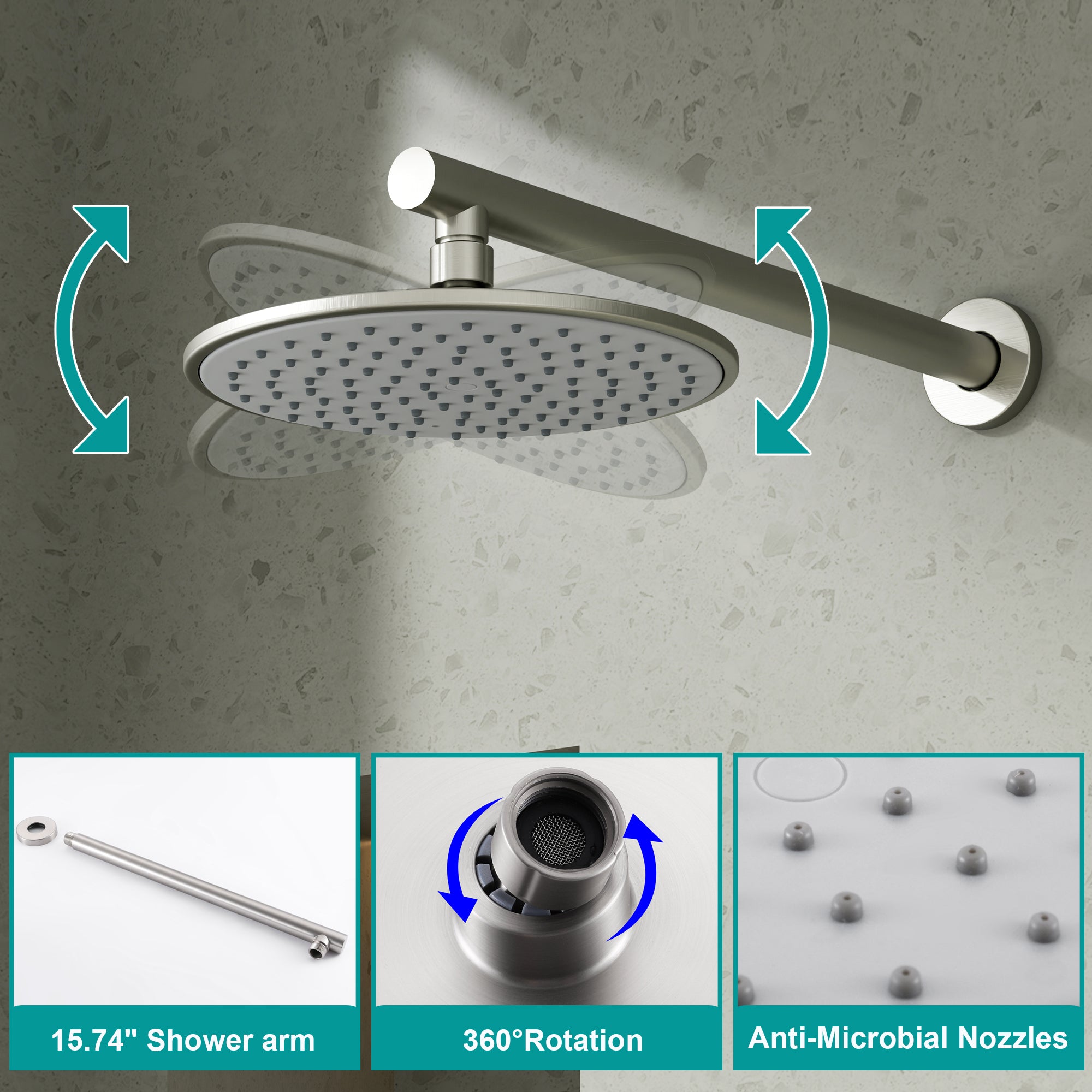 9inch/ 10inch/ 12inch 2-Spray Patterns with 1.8 GPM Wall Mount Dual Shower Heads with Hand Shower
