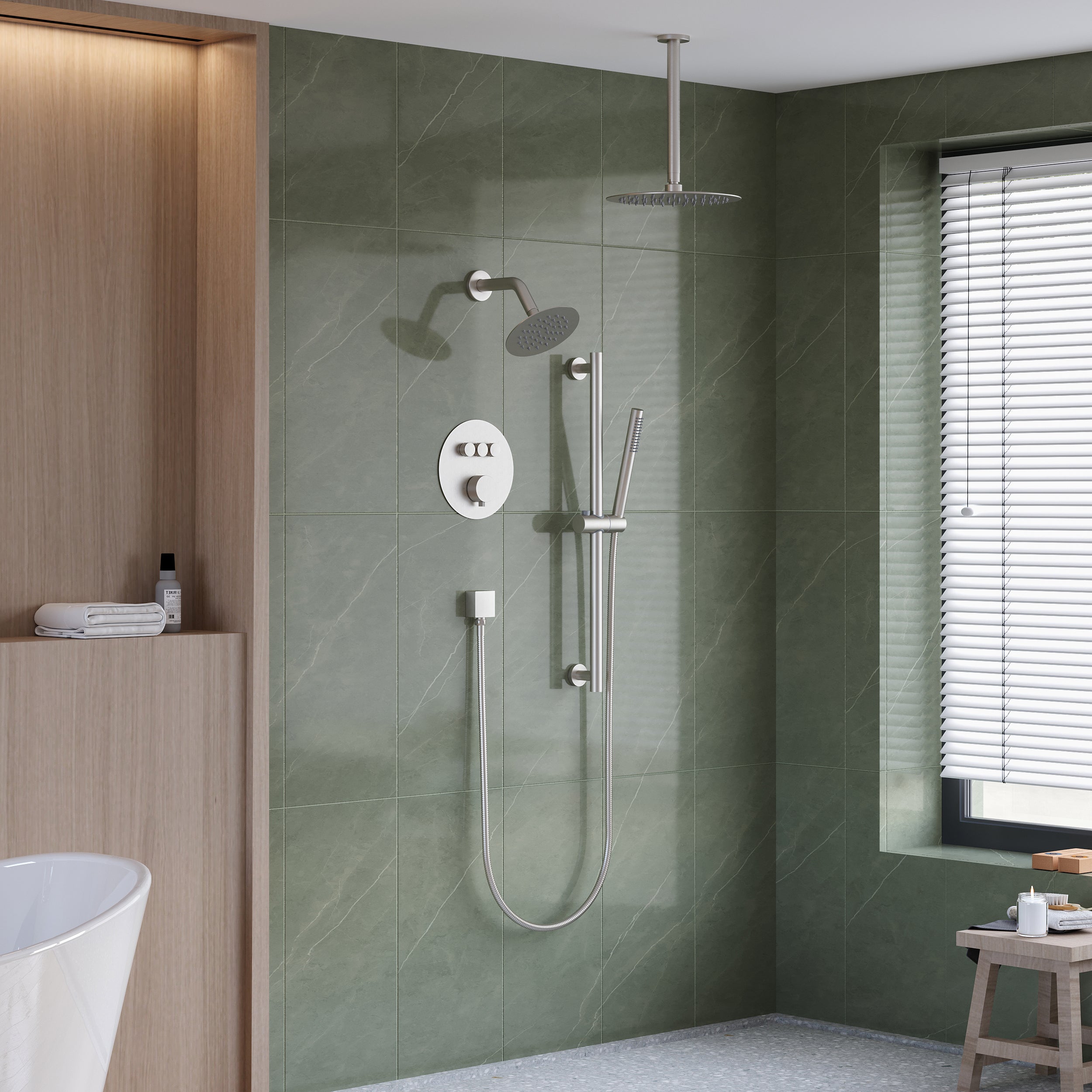 10" Round Shower System with Dual Mounting Options Wall-Mounted & Ceiling-Mounted
