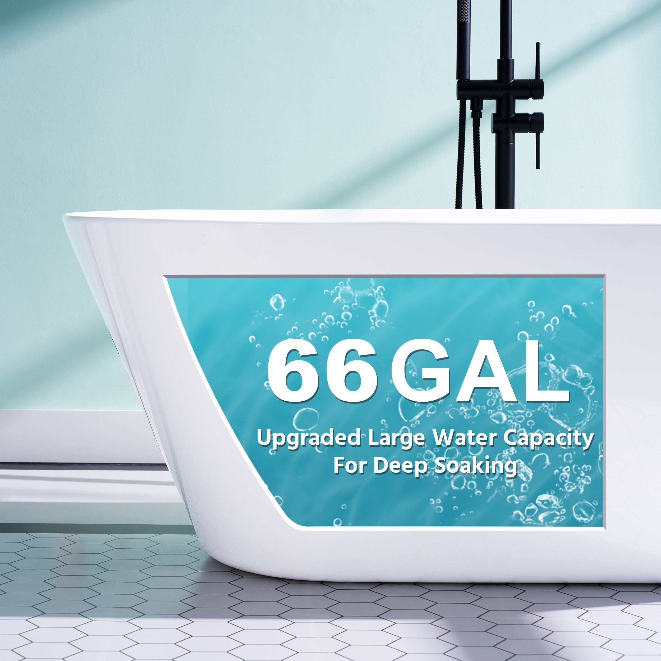 66" Freestanding Glossy White Acrylic Bathtub with Slotted Overflow