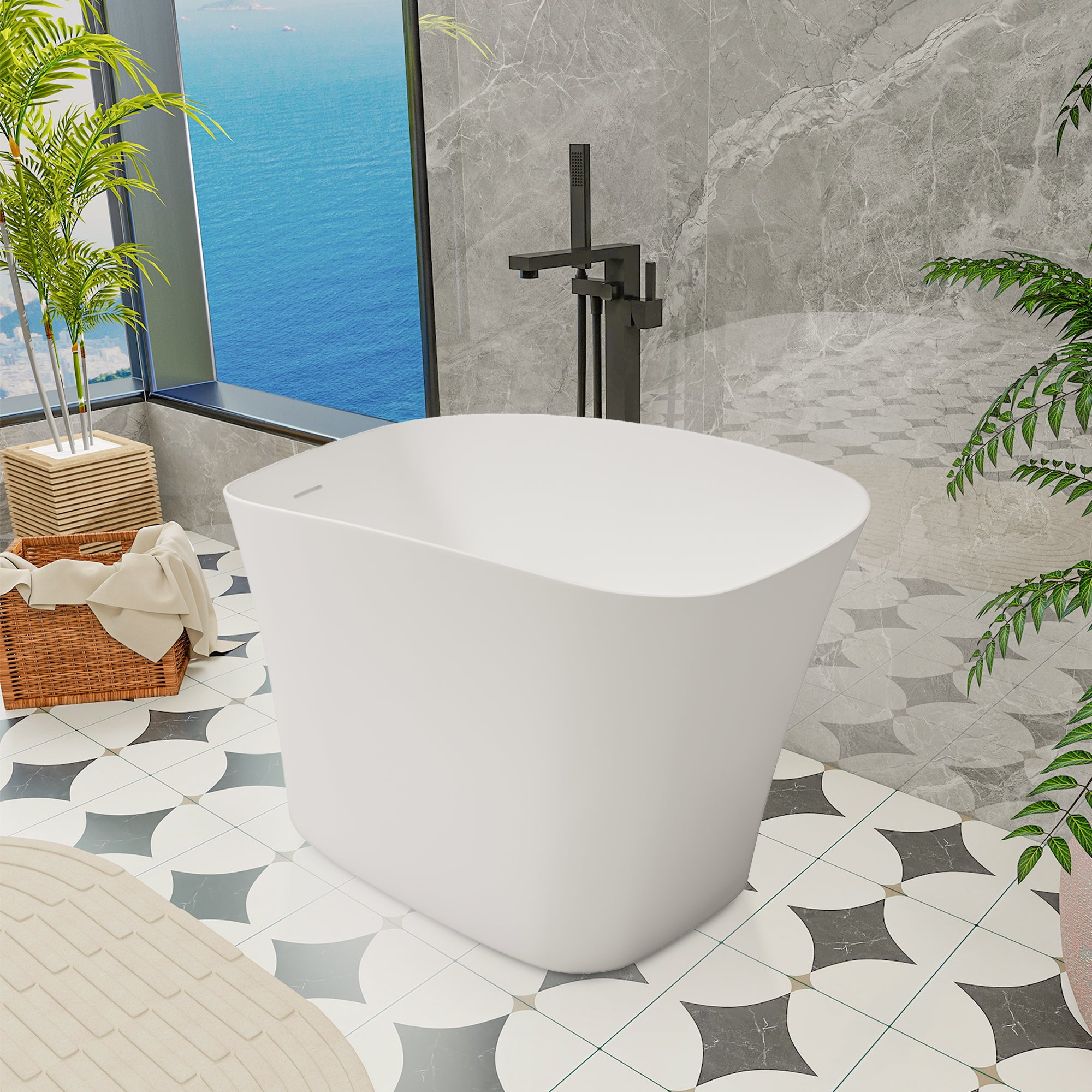 51″ Solid Surface Stone Bathroom Freestanding Bathtub with 34" Depth