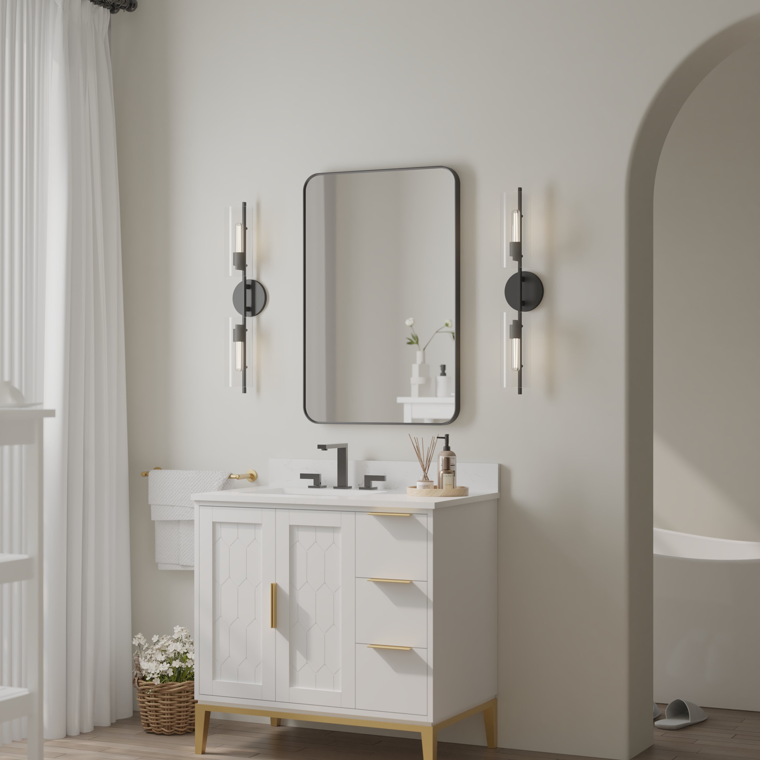 24-in W x 36-in H Black Rectangular Framed Bathroom Vanity Mirror, Aluminum Frame