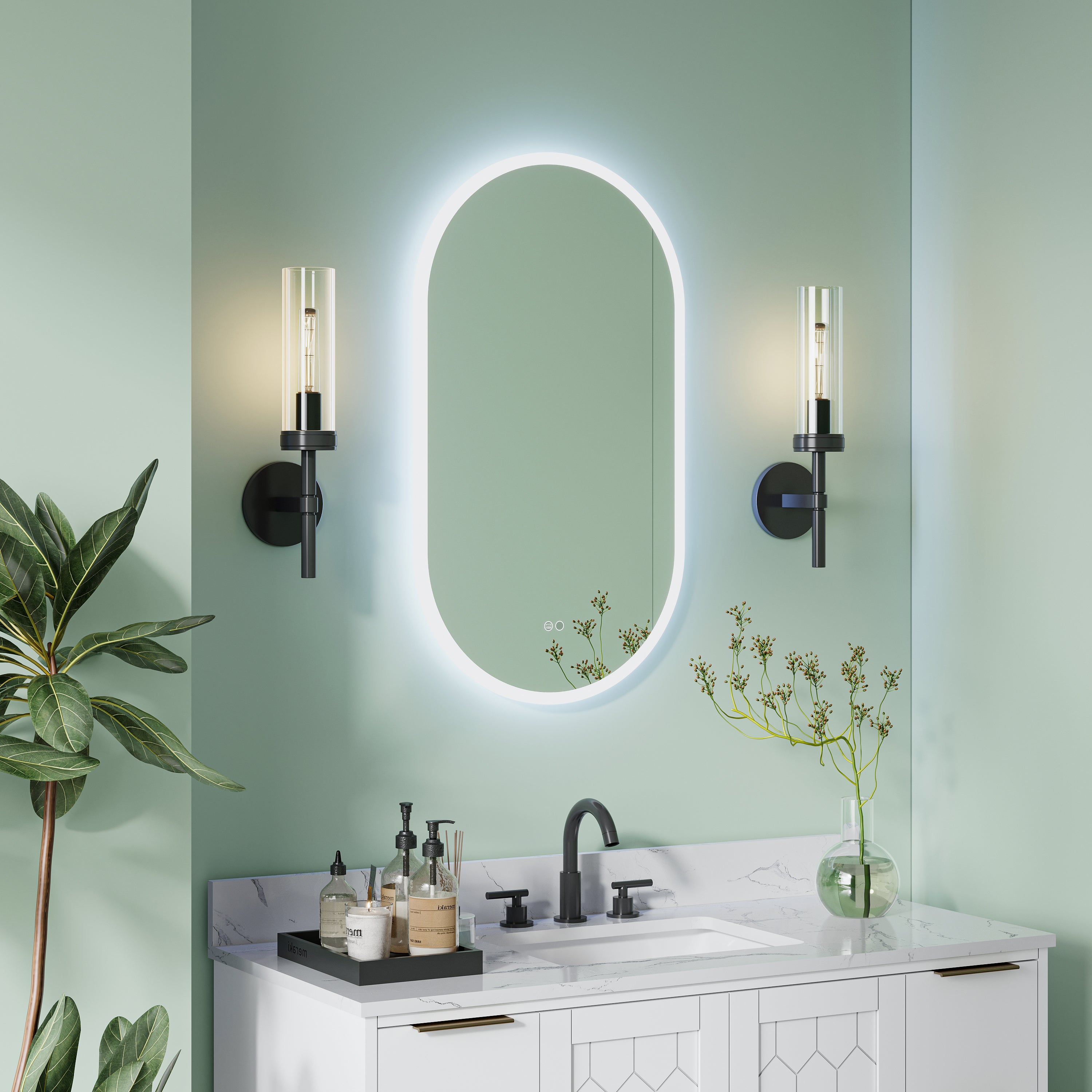 20 in. W x 36 in. H Acrylic Oval LED Frameless Mirror, Anti-Fog, Dimmable