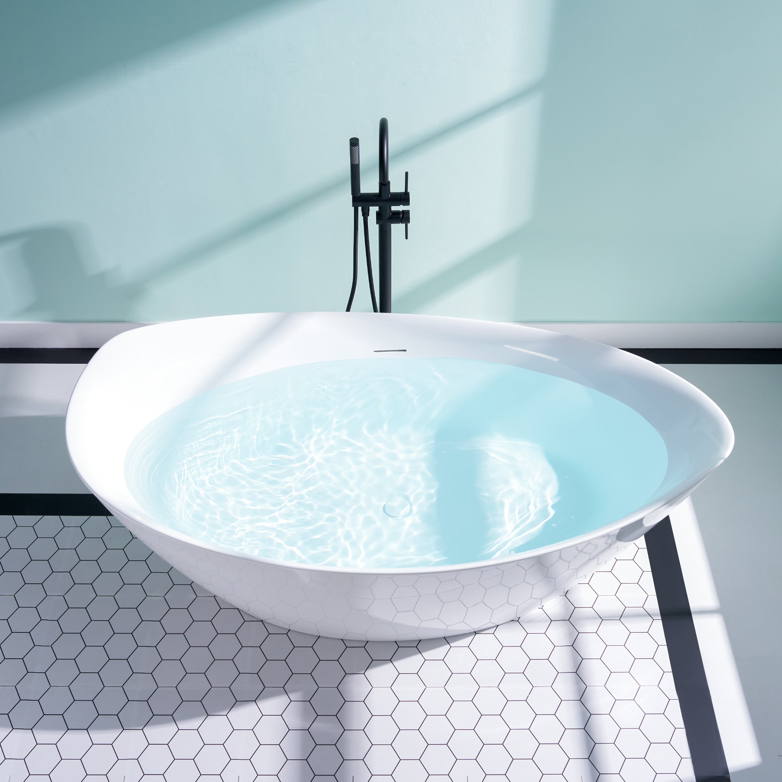 70" Freestanding Glossy White Acrylic Bathtub with Overflow and Drain