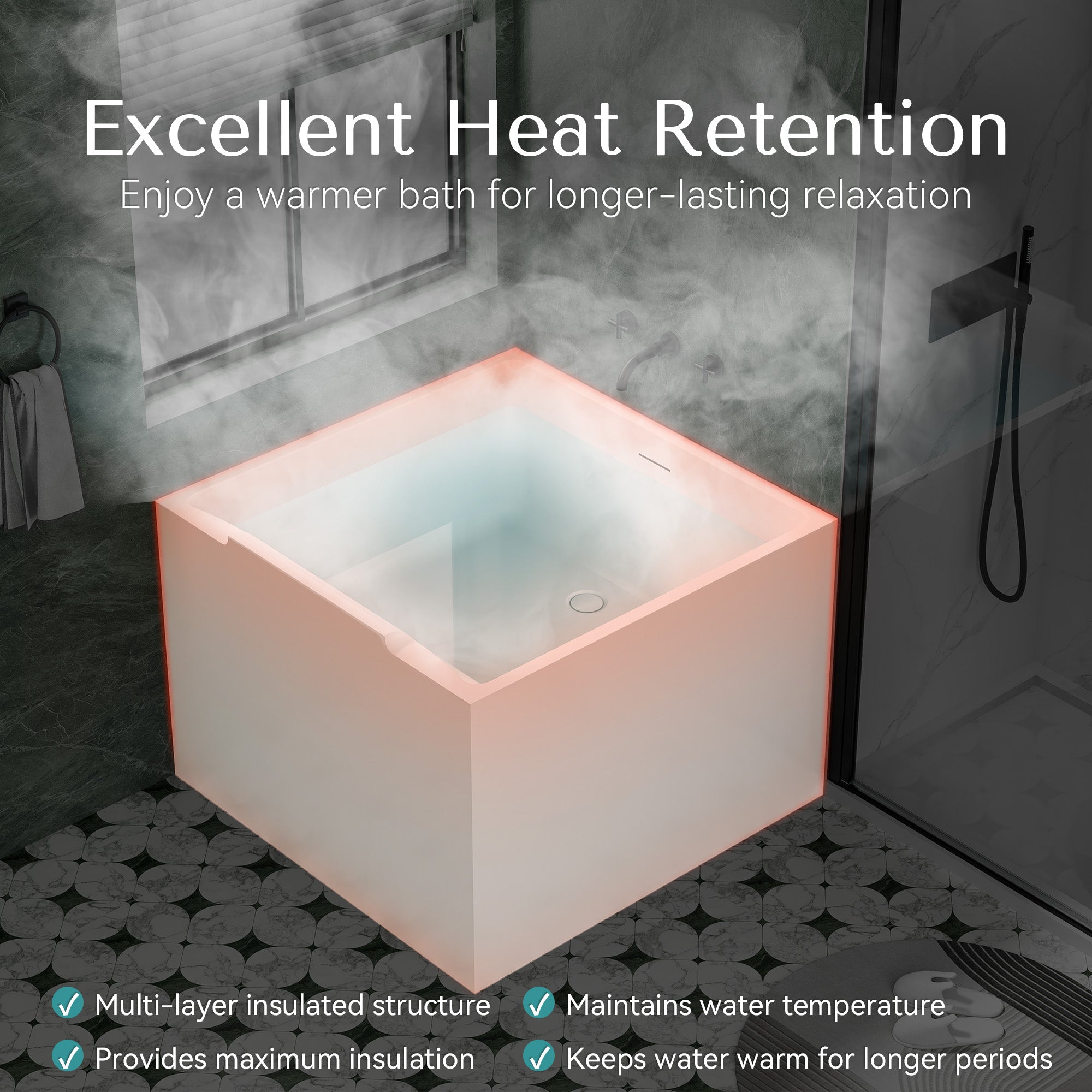 39 in. x 39 in. Acrylic Square Freestanding Soaking Bathtub with Groove Overflow and Pop-up Drainer, White
