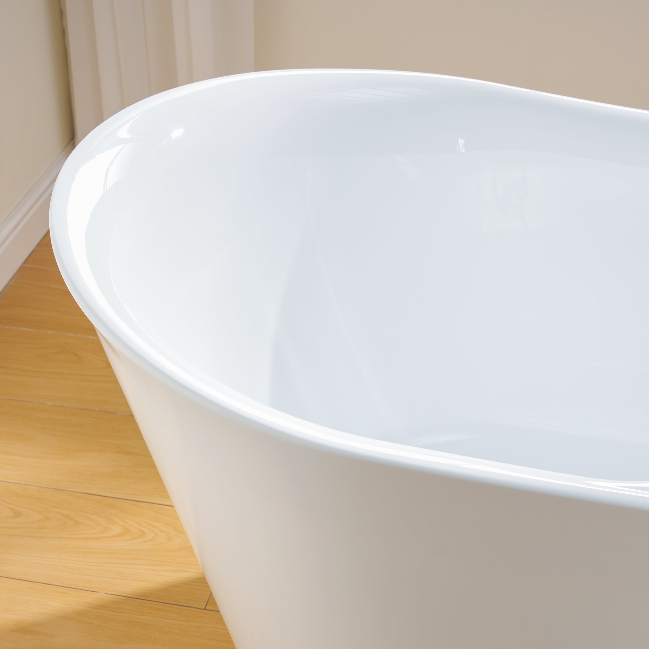 66" Freestanding Glossy White Acrylic Bathtub with Overflow and Drainage