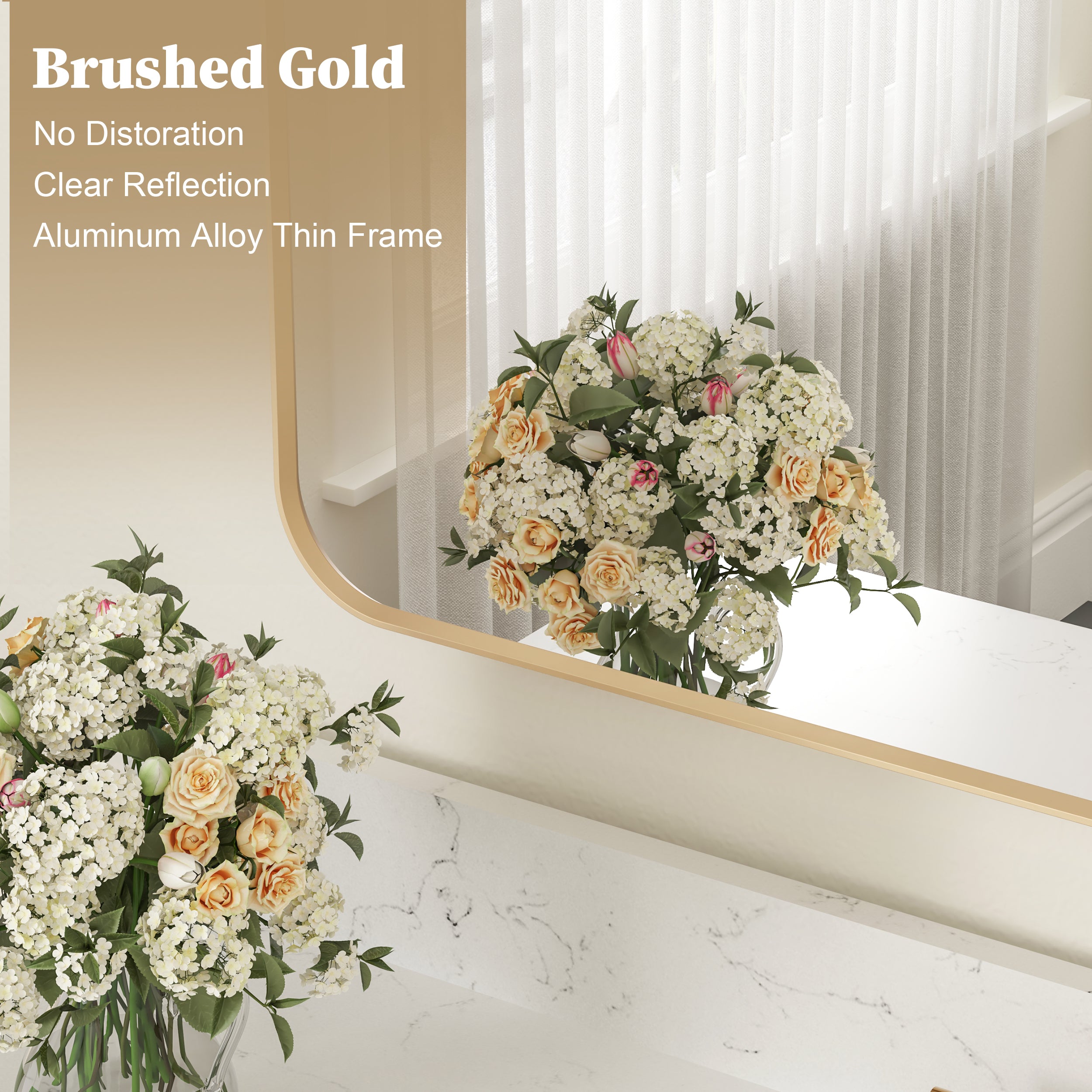 40-in W x 32-in H Rectangular Framed Bathroom Vanity Mirror in Brushed Gold