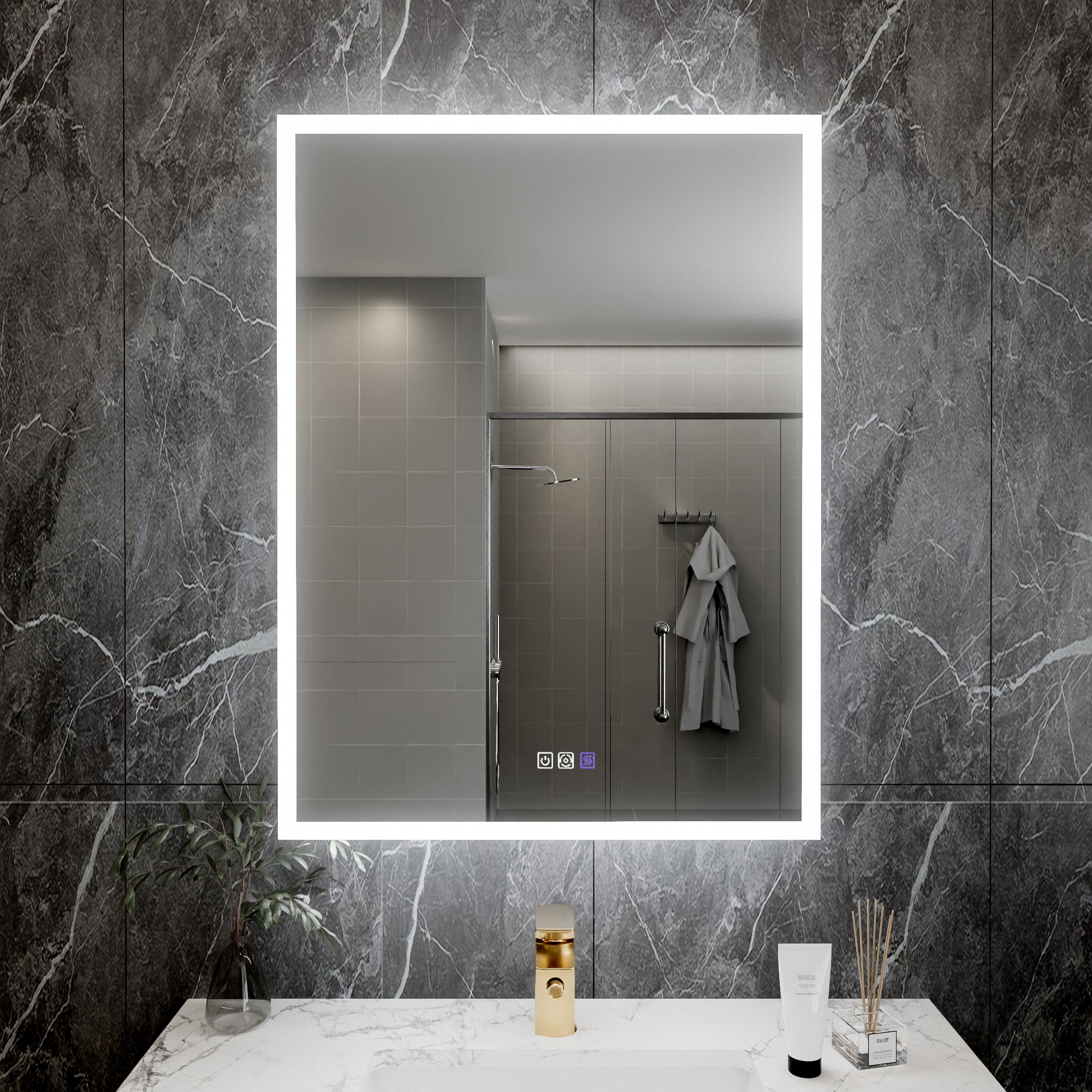 24 in. x 32 in. Recessed/Surface Mount Right LED Medicine Cabinet with 5X Magnifier Mirror, Aluminum Frame