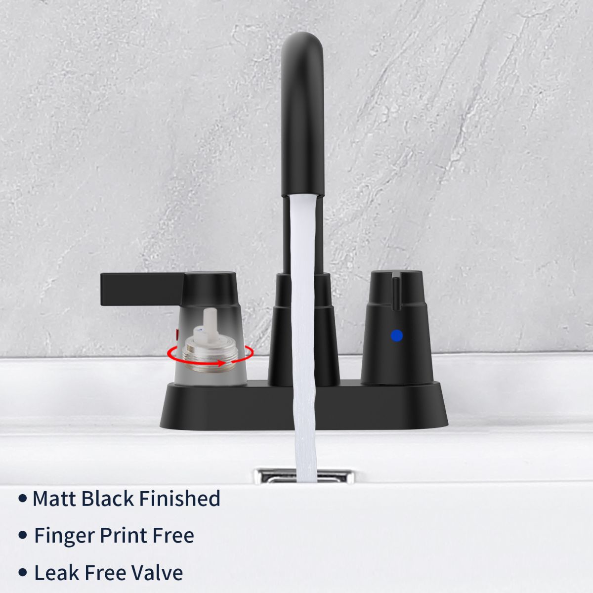 Matte Black 4 Inch Centerset Bathroom Faucet 2 Handle with High Arc Swivel