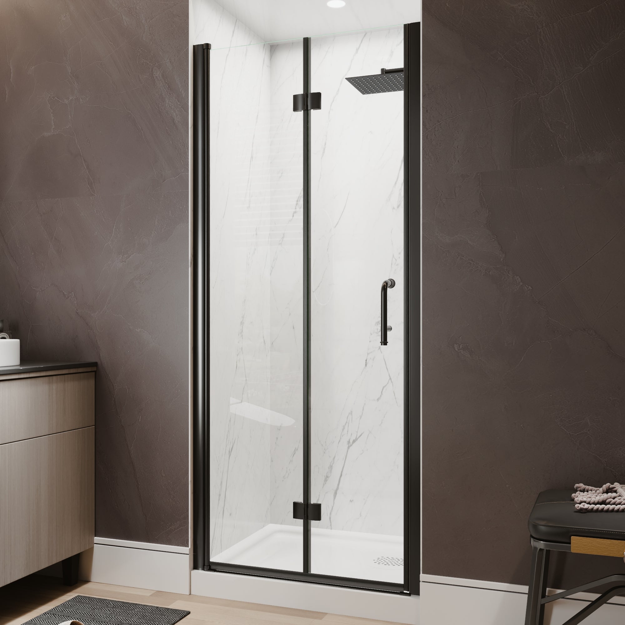 32-34 in. W x 72 in. H Modern Semi-Frameless 1/4 in. Tempered Glass Bifold Pivot Shower Door with Reversible Installation, Matte Black
