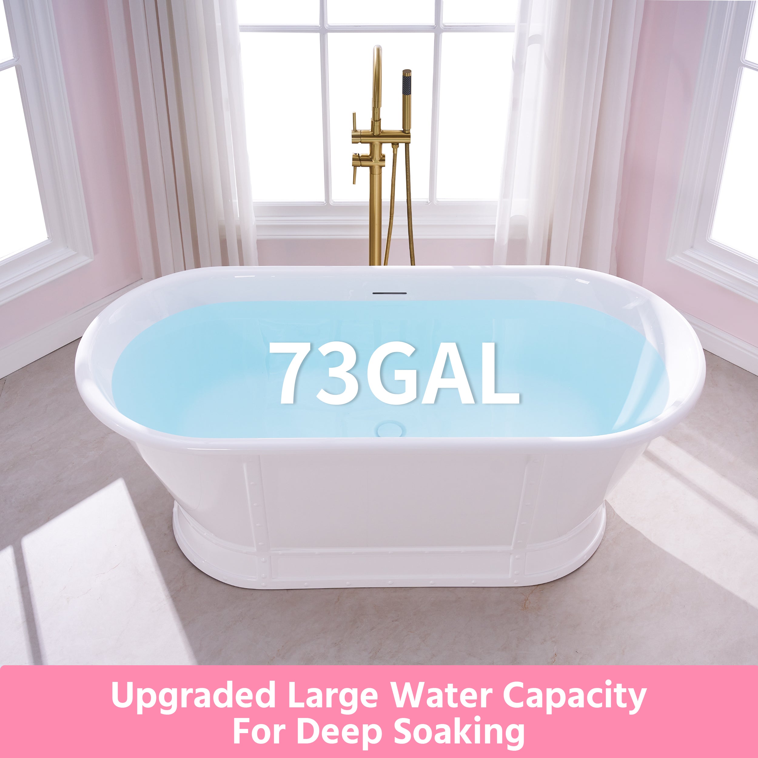 66" Freestanding Glossy White Acrylic Bathtub with Integrated Overflow