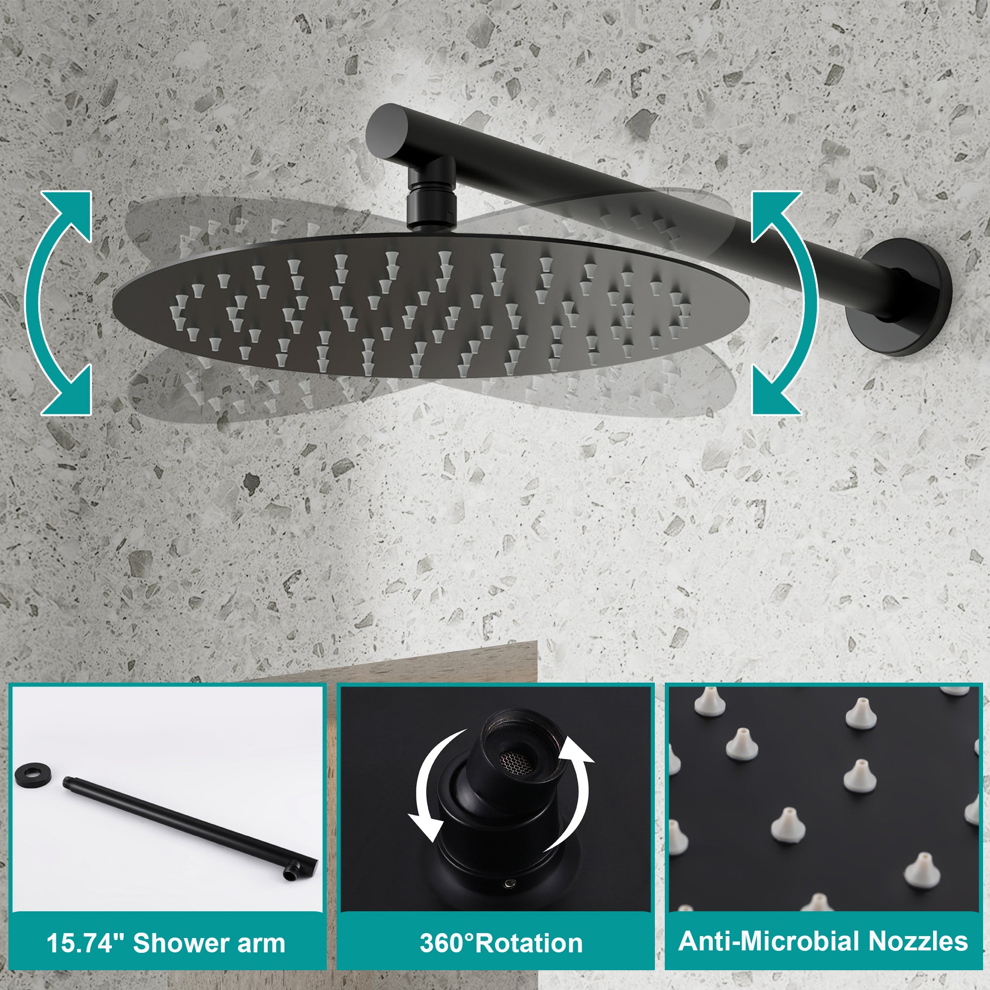 9inch/ 10inch/ 12inch 2-Spray Patterns with 1.8 GPM Wall Mount Dual Shower Heads with Hand Shower