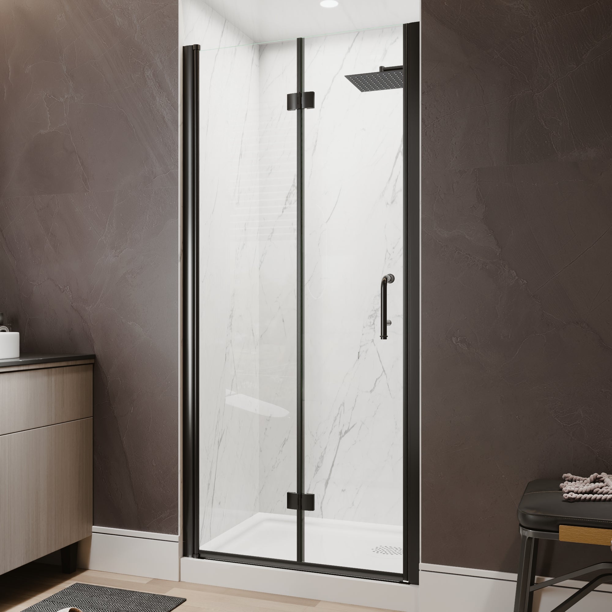 34-36 in. W x 72 in. H Modern Semi-Frameless 1/4 in. Tempered Glass Bifold Pivot Shower Door with Reversible Installation, Matte Black