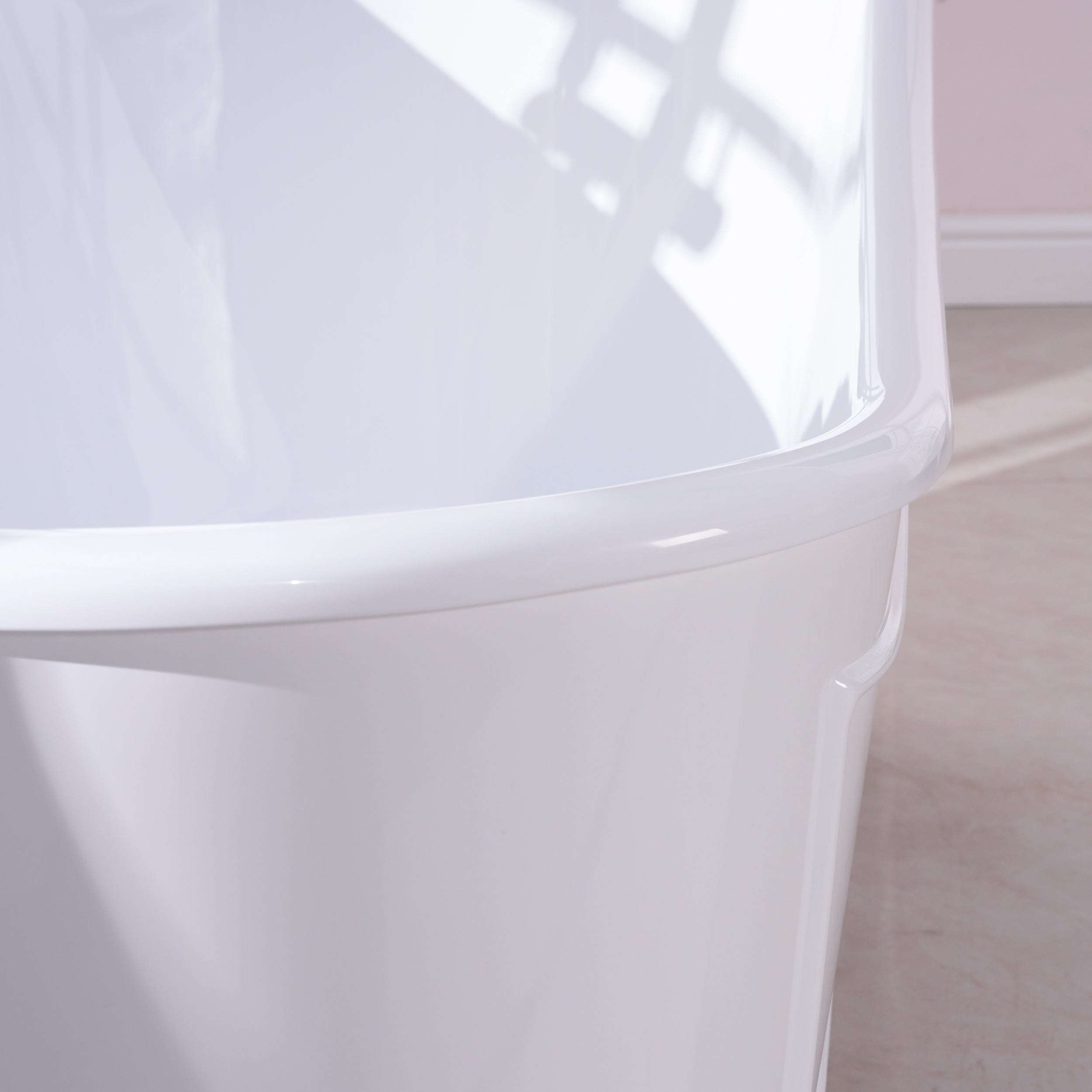 66" Glossy White Acrylic Freestanding Bathtub with Integrated Slotted Overflow