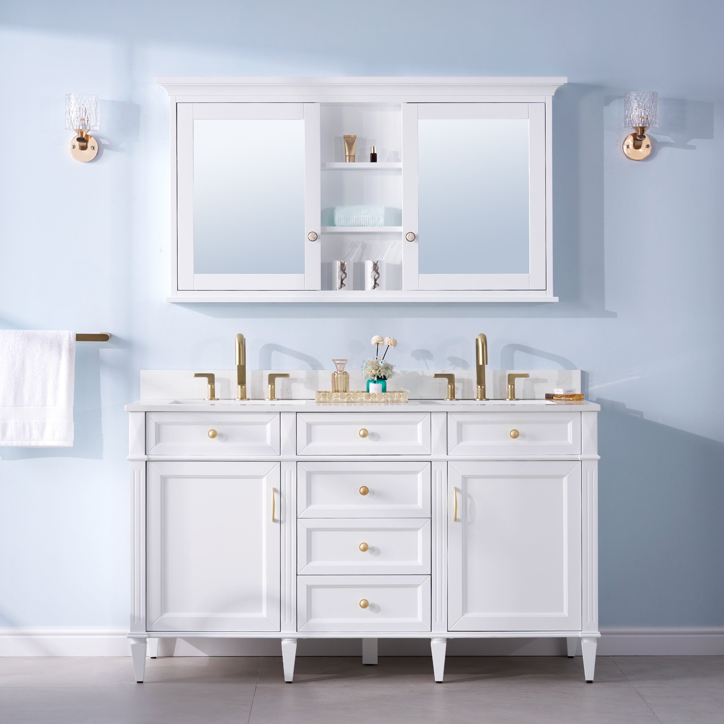 55 in.W x 30 in.H Surface-Mount Solid Wood Medicine Cabinet with Mirror, Z-bar Hangs Vertically
