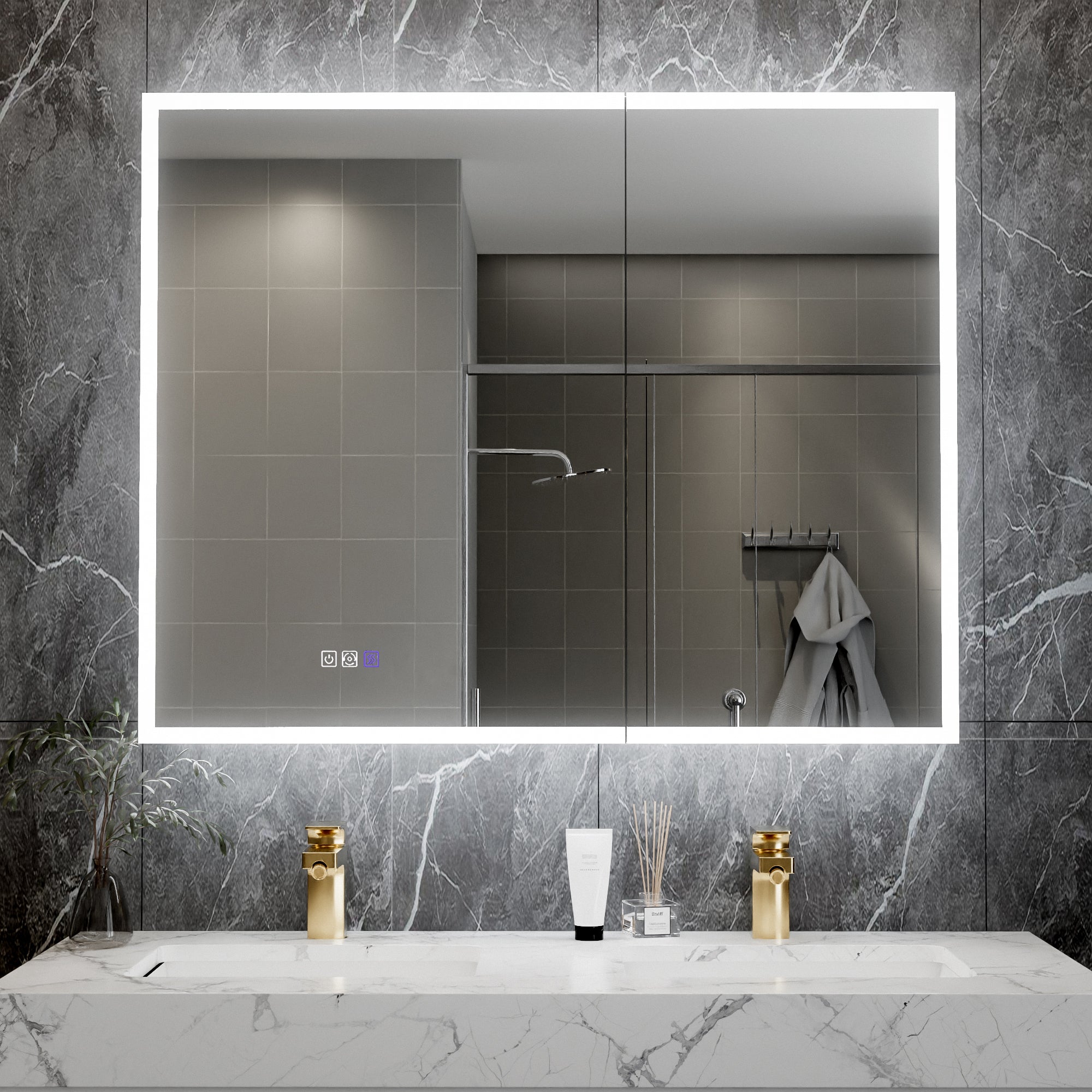 40 in. x 32 in. Recessed/Surface Mount LED Medicine Cabinet with 5X Magnifier Mirror, Aluminum Frame