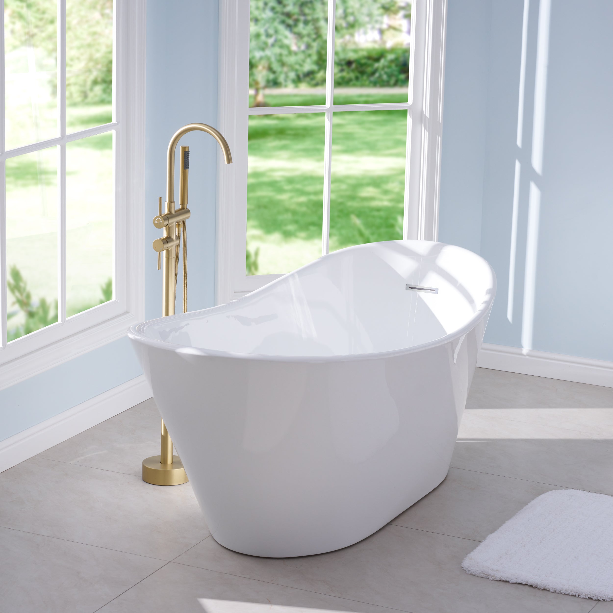 67" Luxury Acrylic Freestanding Flatbottom Bathtub in White