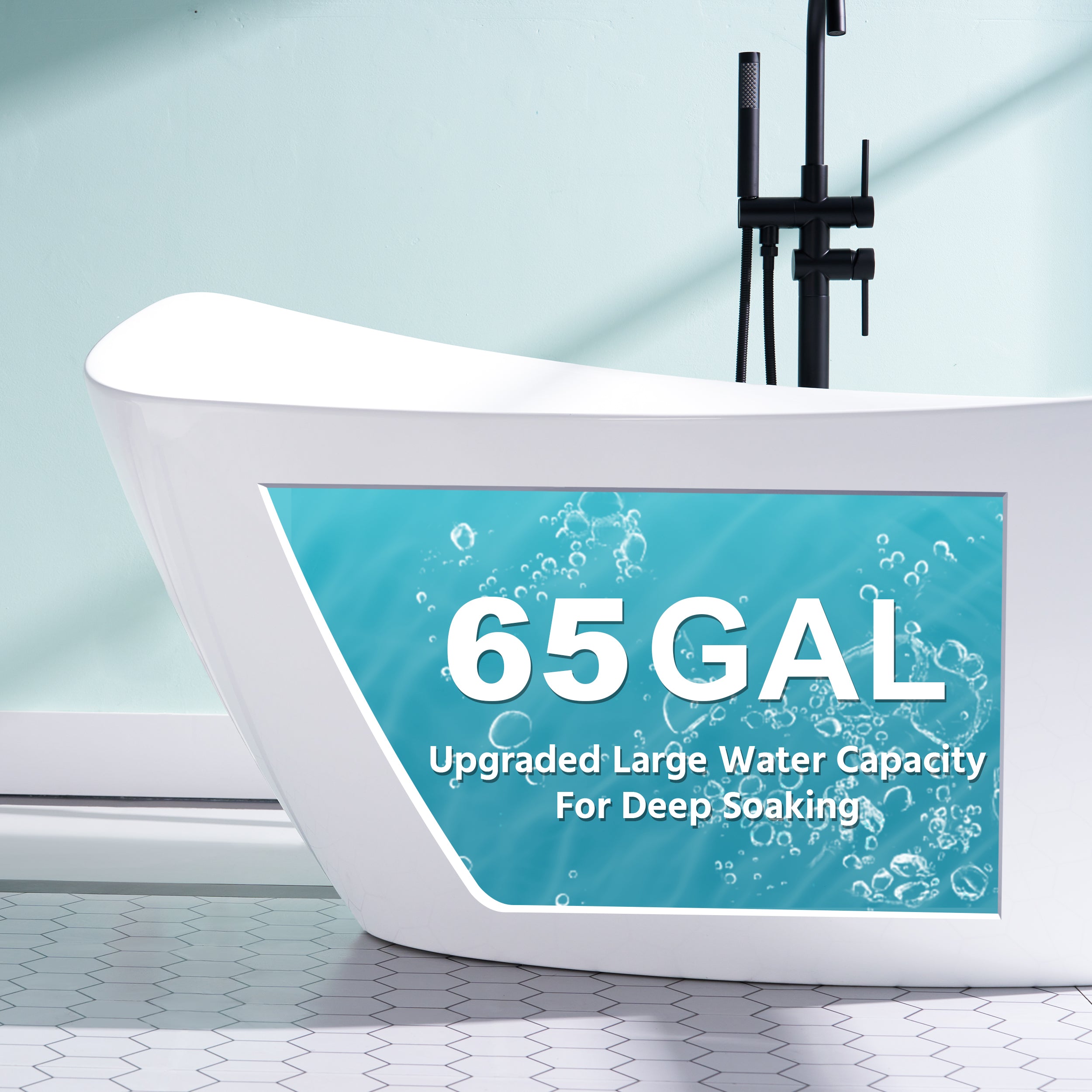 70" Freestanding Glossy White Acrylic Bathtub with Overflow and Drain