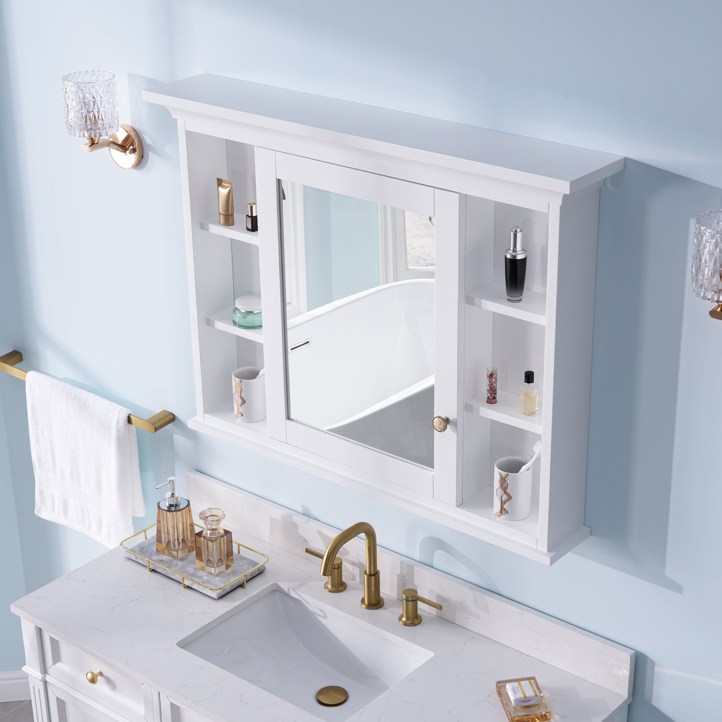 40 in.W x 30 in.H Surface-Mount Solid Wood Medicine Cabinet with Mirror, Z-bar Hangs Vertically