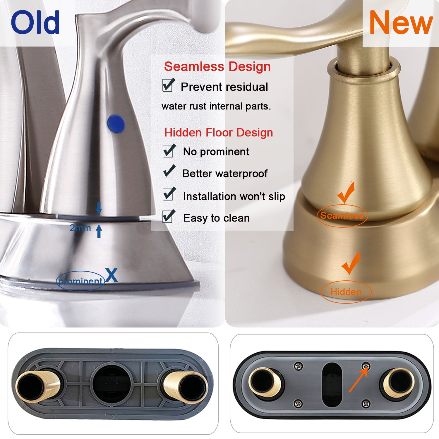 Double Handle 4-Inch Brushed Gold Bathroom Vanity Sink Faucets with Pop-up Drain and Supply Hoses