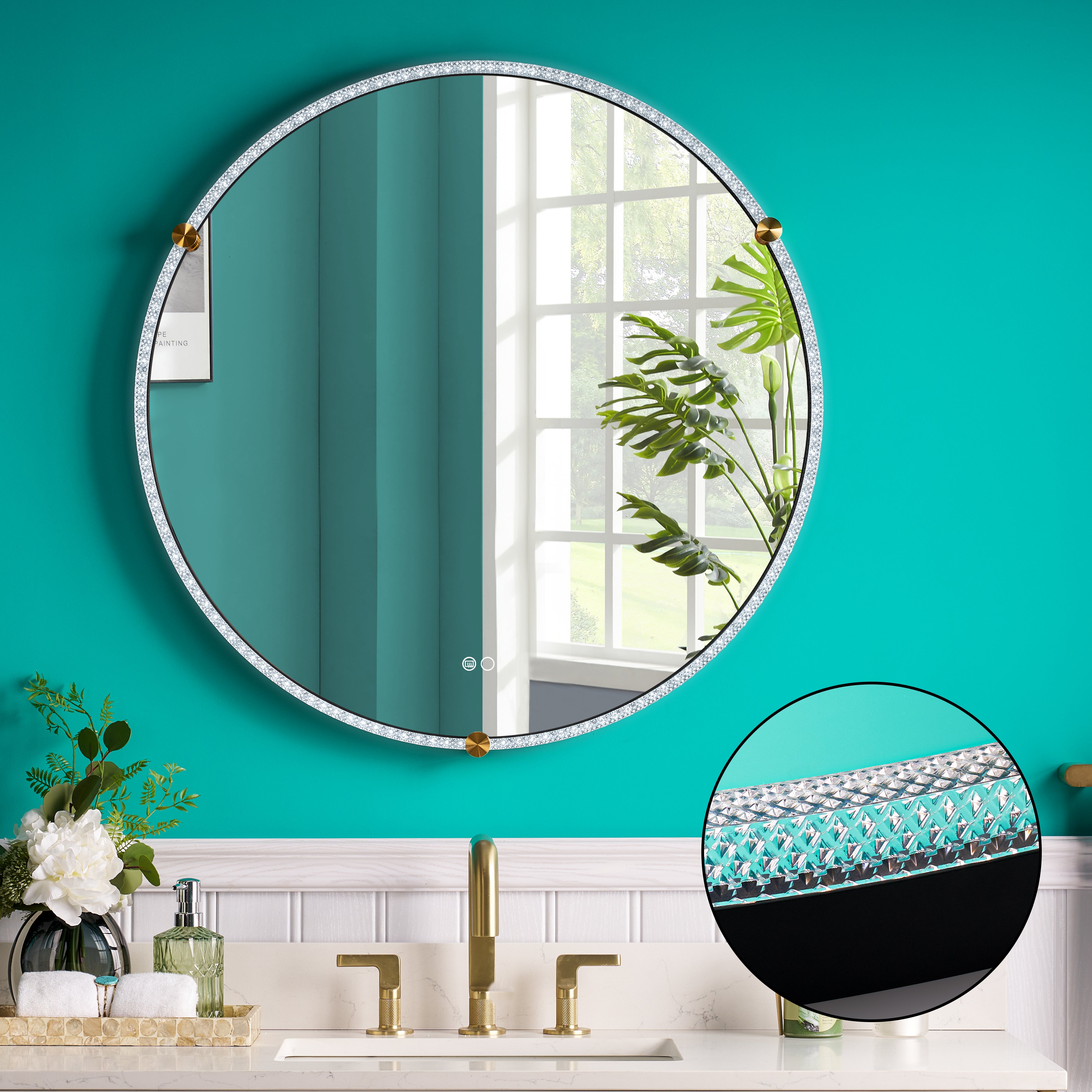 32 in. W x 32 in. H Framed Round LED Light Bathroom Vanity Mirror with Defogging Function