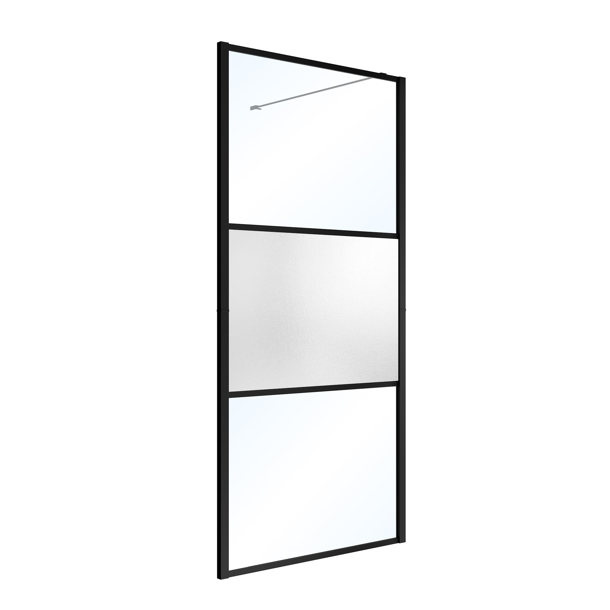 33 5/8-34” x 72” Frosted Tempered Glass Shower Door Panel, Fixed Walk-In Shower Screen with Matte Black Frame