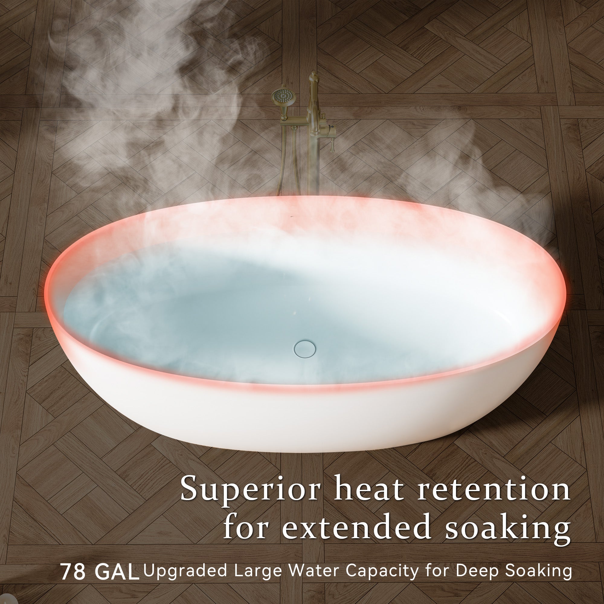 67" Matte White Solid Surface Bathtub with Drain & Integrated Slotted Overflow, 78 Gallons