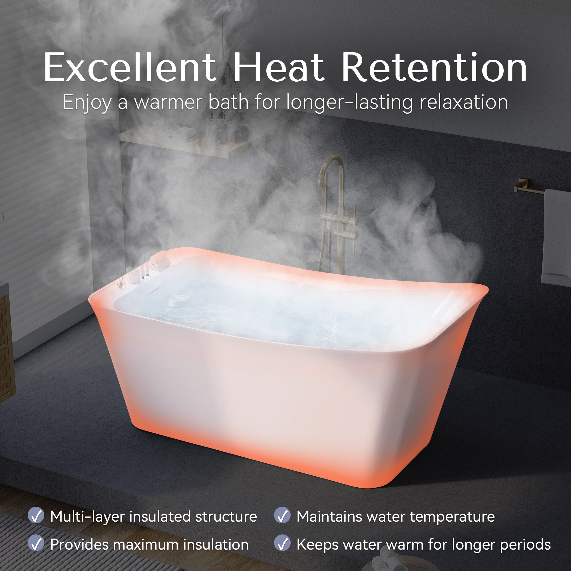 64" Freestanding Acrylic Soaking Bathtub with Ergonomic Design, Integrated Slotted Overflow & Pop-Up Drain