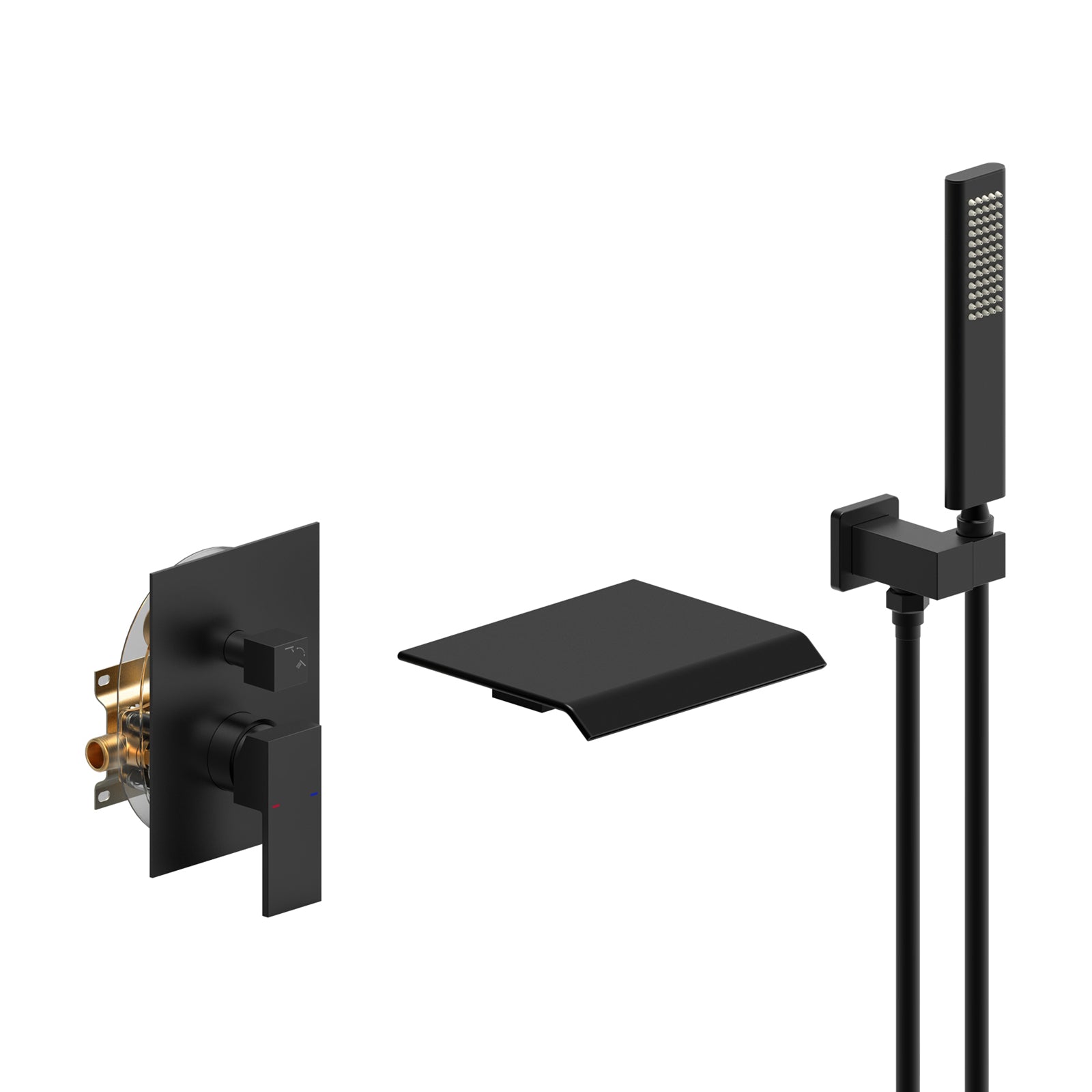 Matte Black Waterfall Bathtub Shower Set with Hand Shower Wall-Mounted