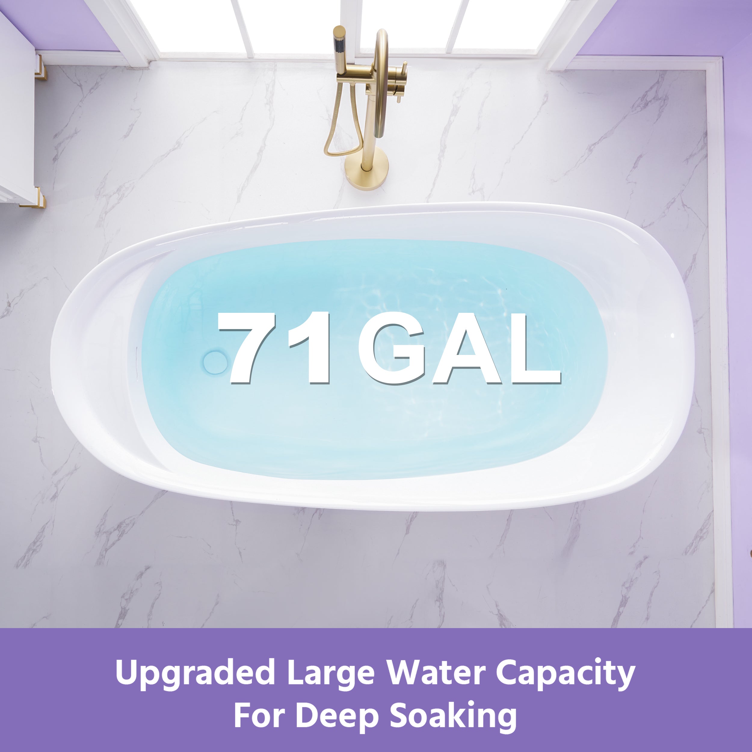 69" Freestanding Glossy White Acrylic Bathtub with Slotted Overflow and Drainer