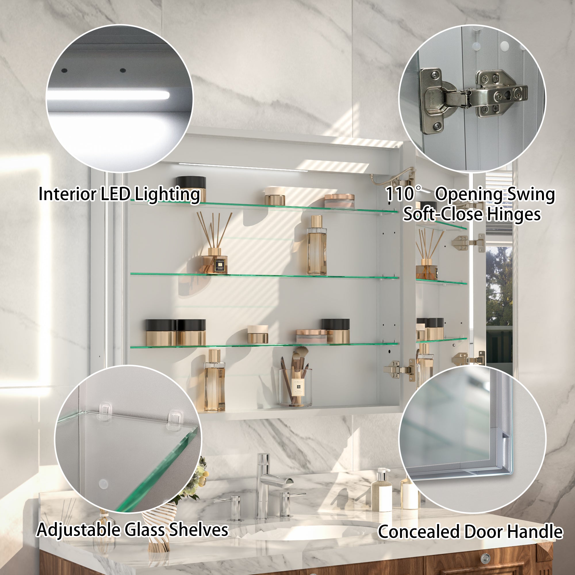 36 in. x 30 in. Recessed/Surface Mount Medicine Cabinet with Mirror and LED Light, All-Plastic Cabinet Body