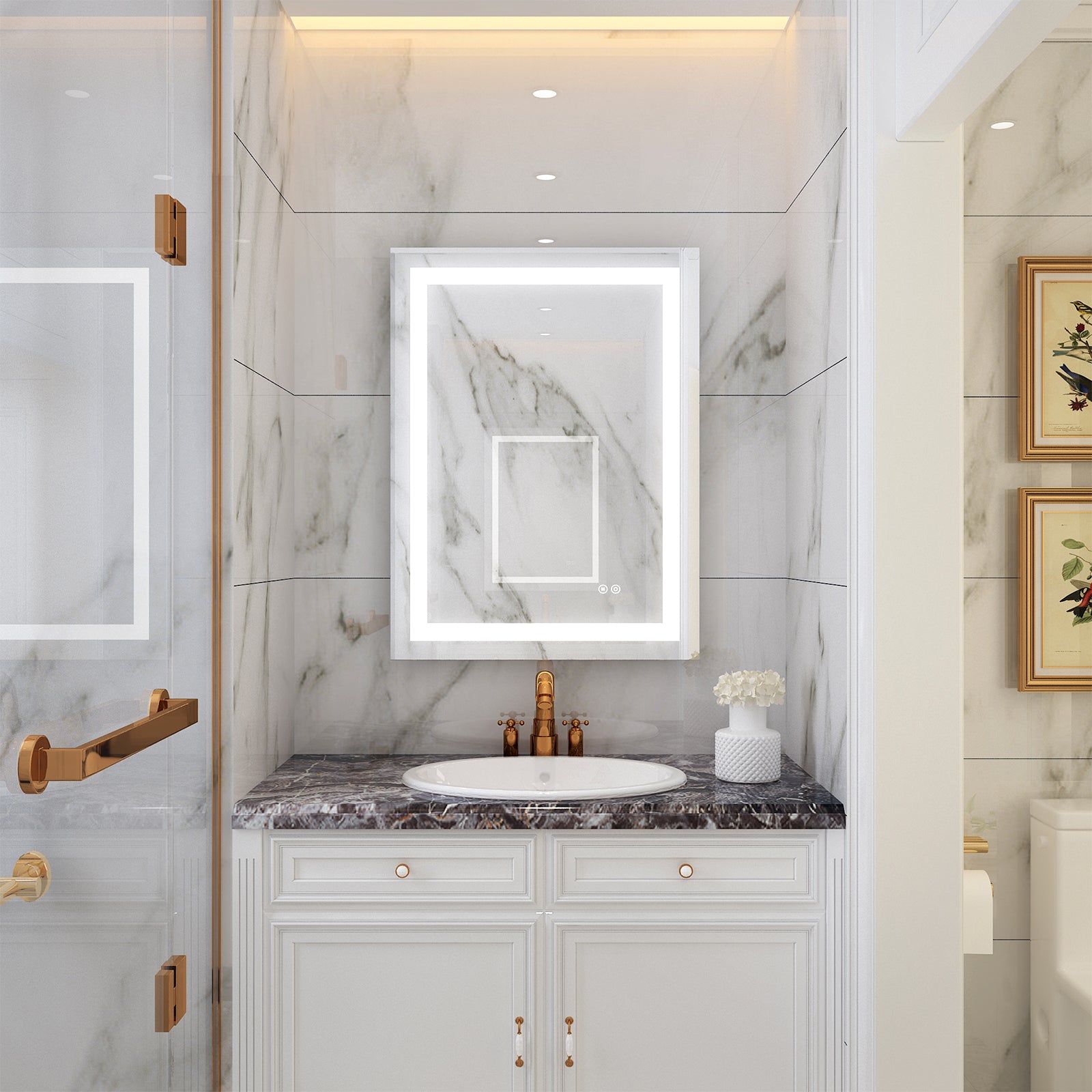 24 in. W x 32 in. H Rectangular Frameless Anti-Fog Vanity Mirror with Lights in Aluminum