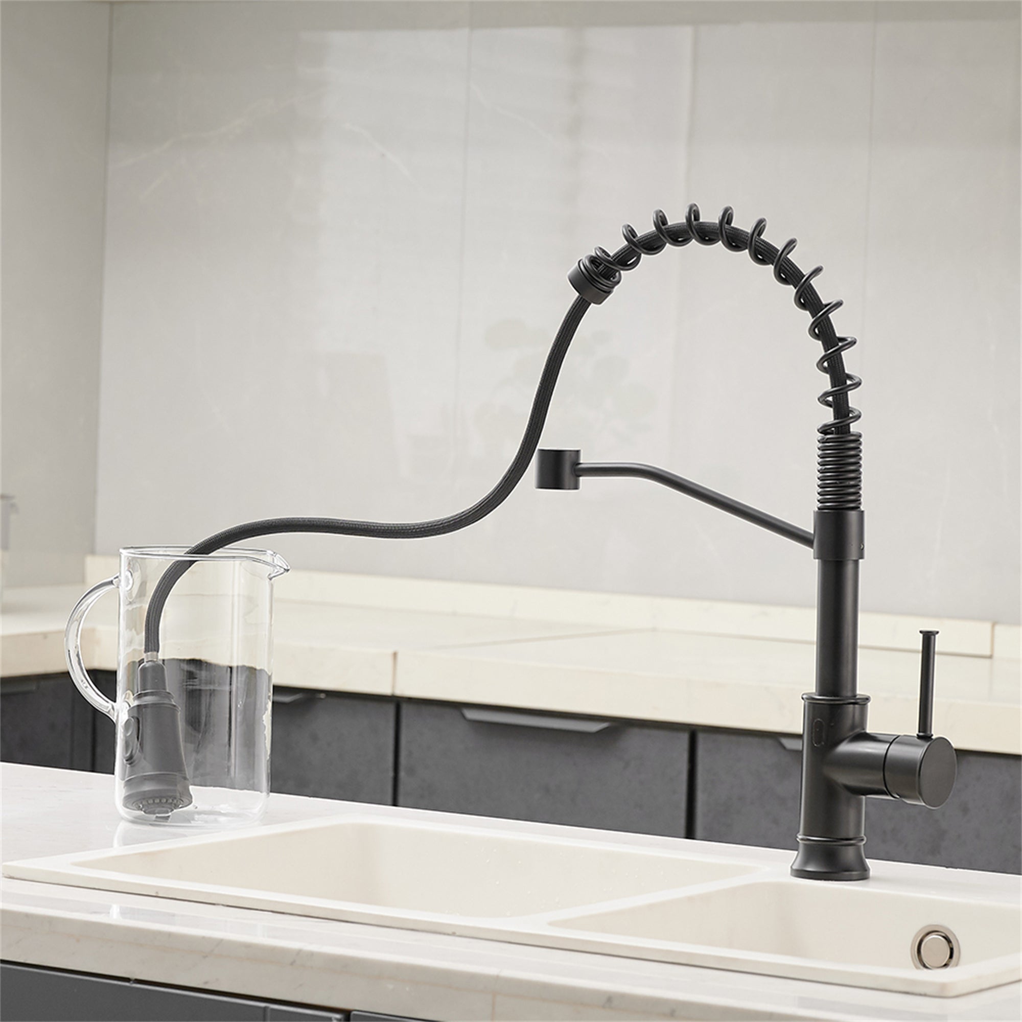 Single Handle Touchless Gooseneck Pull Down Sprayer Kitchen Faucet with Dual Function