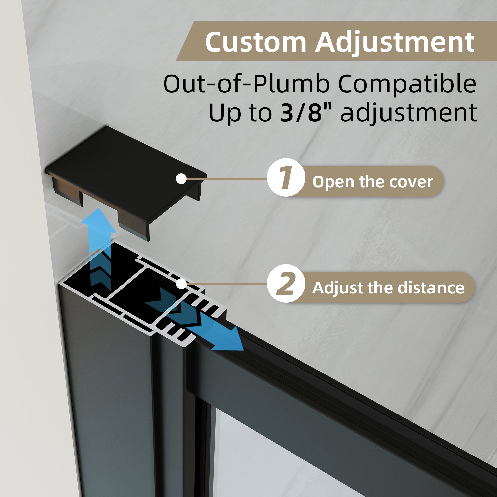 33 5/8-34” x 72” Frosted Tempered Glass Shower Door Panel, Fixed Walk-In Shower Screen with Matte Black Frame