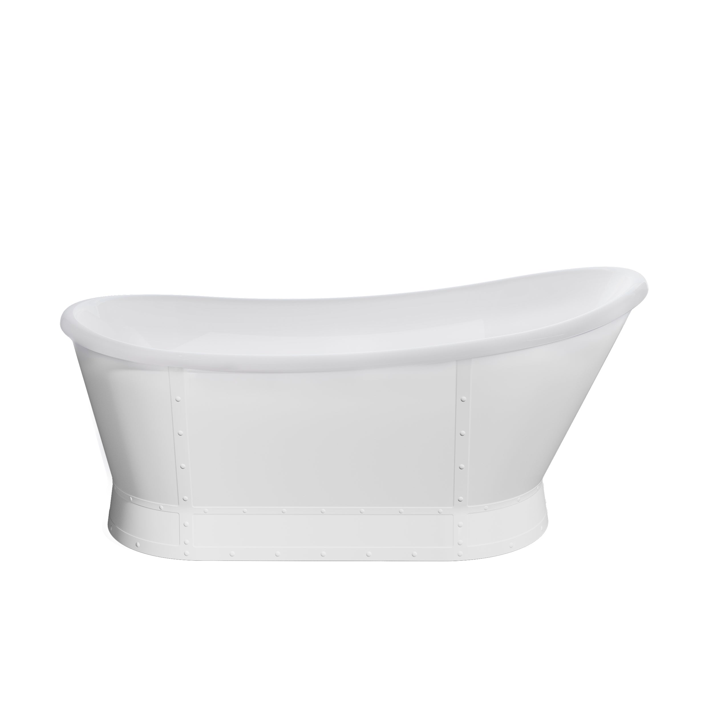 66" Freestanding Glossy White Acrylic Bathtub with Slotted Overflow and Drain