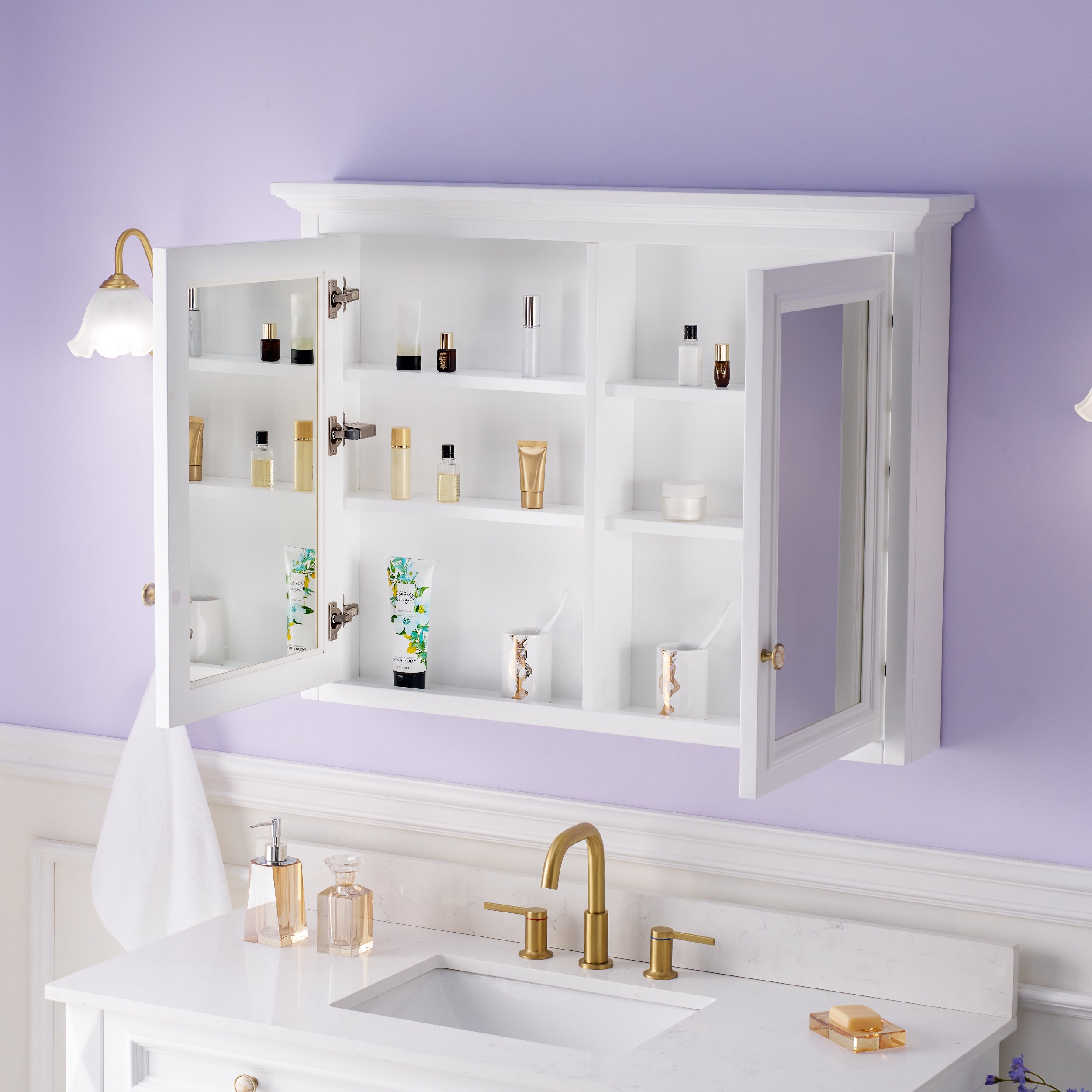 40 in. W x 30 in. H Rectangular White Solid Wood Surface-Mount Medicine Cabinet with Mirror