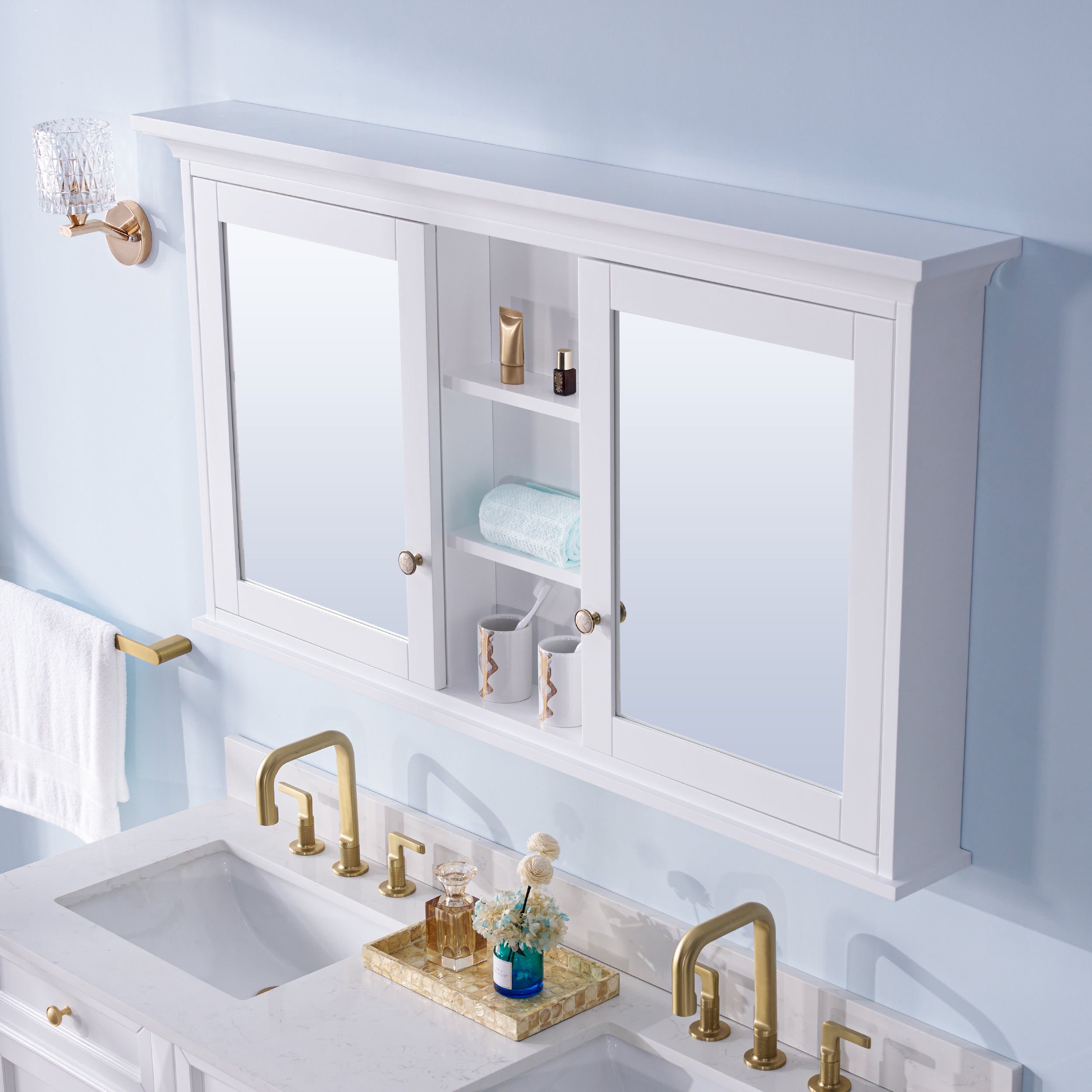 55 in.W x 30 in.H Surface-Mount Solid Wood Medicine Cabinet with Mirror, Z-bar Hangs Vertically