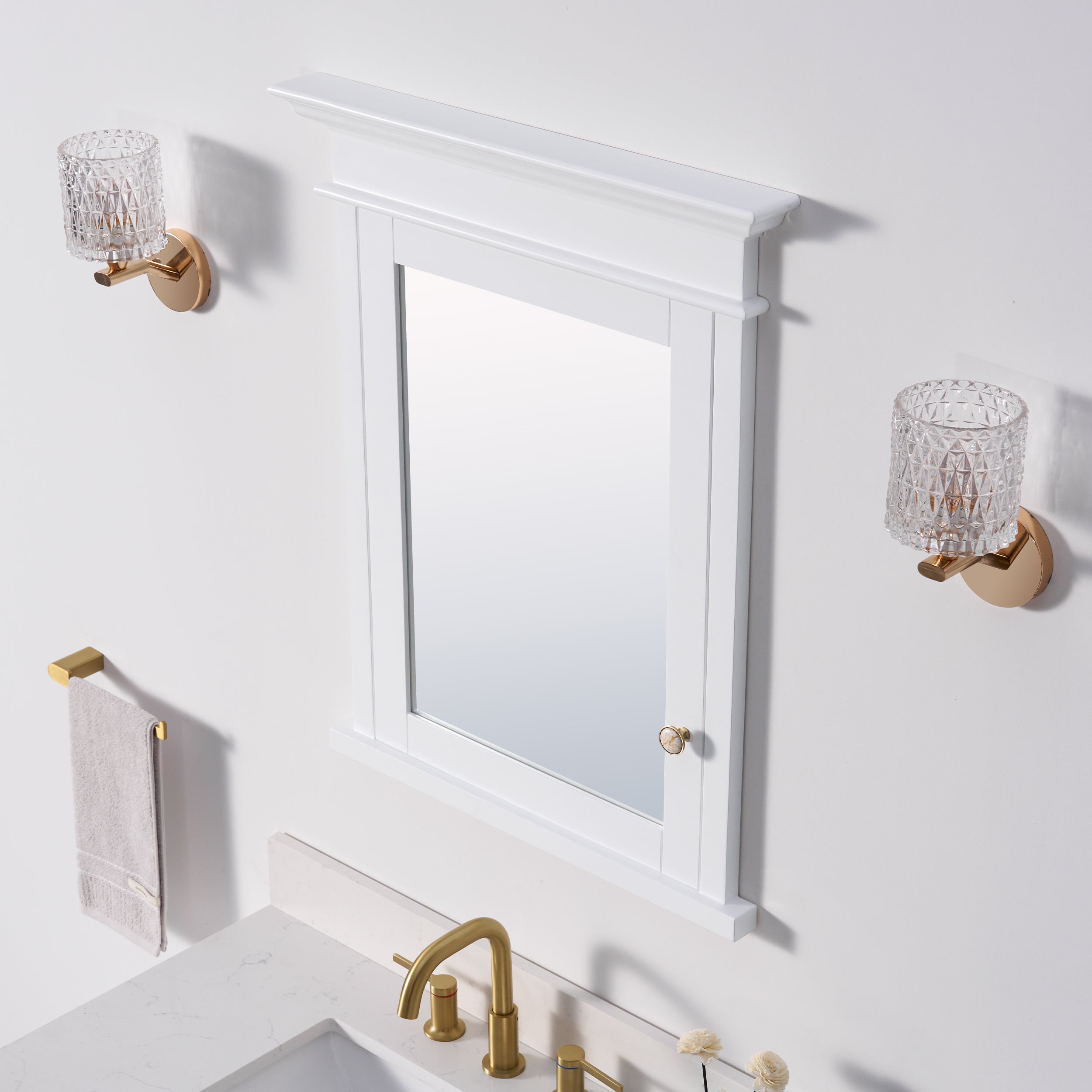 26 in.W x 32 in.H Solid Wood Recessed Bathroom Medicine Cabinet with Mirror in White