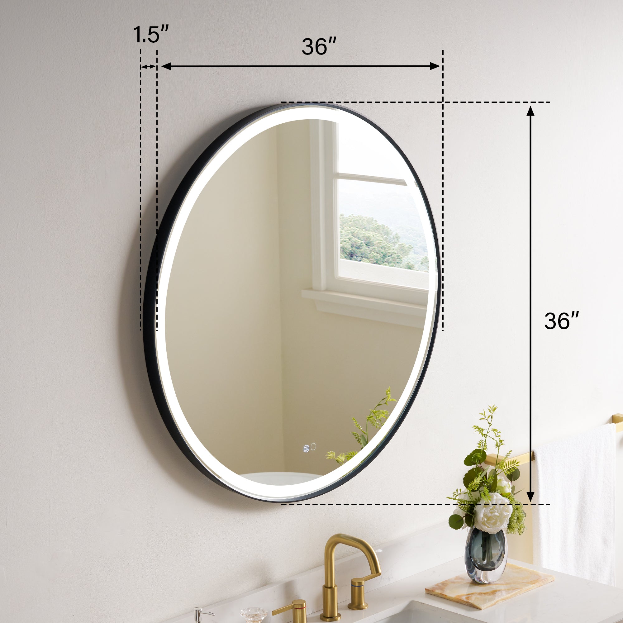 36 in. W x 36 in. H Framed Round LED Light Bathroom Vanity Mirror in Matte Black
