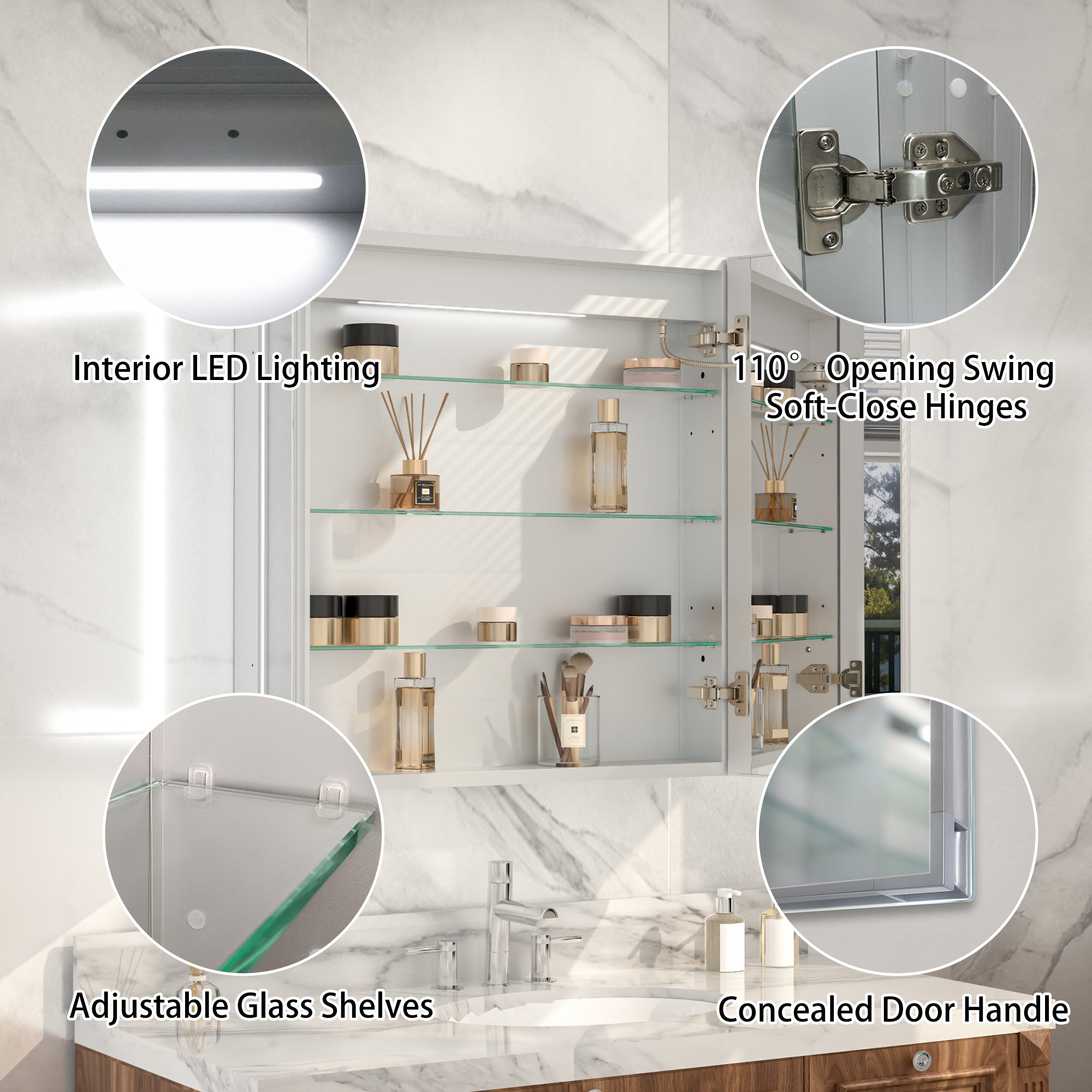30 in. x 30 in. Recessed/Surface Mount Medicine Cabinet with Mirror and LED Light, All-Plastic Cabinet Body