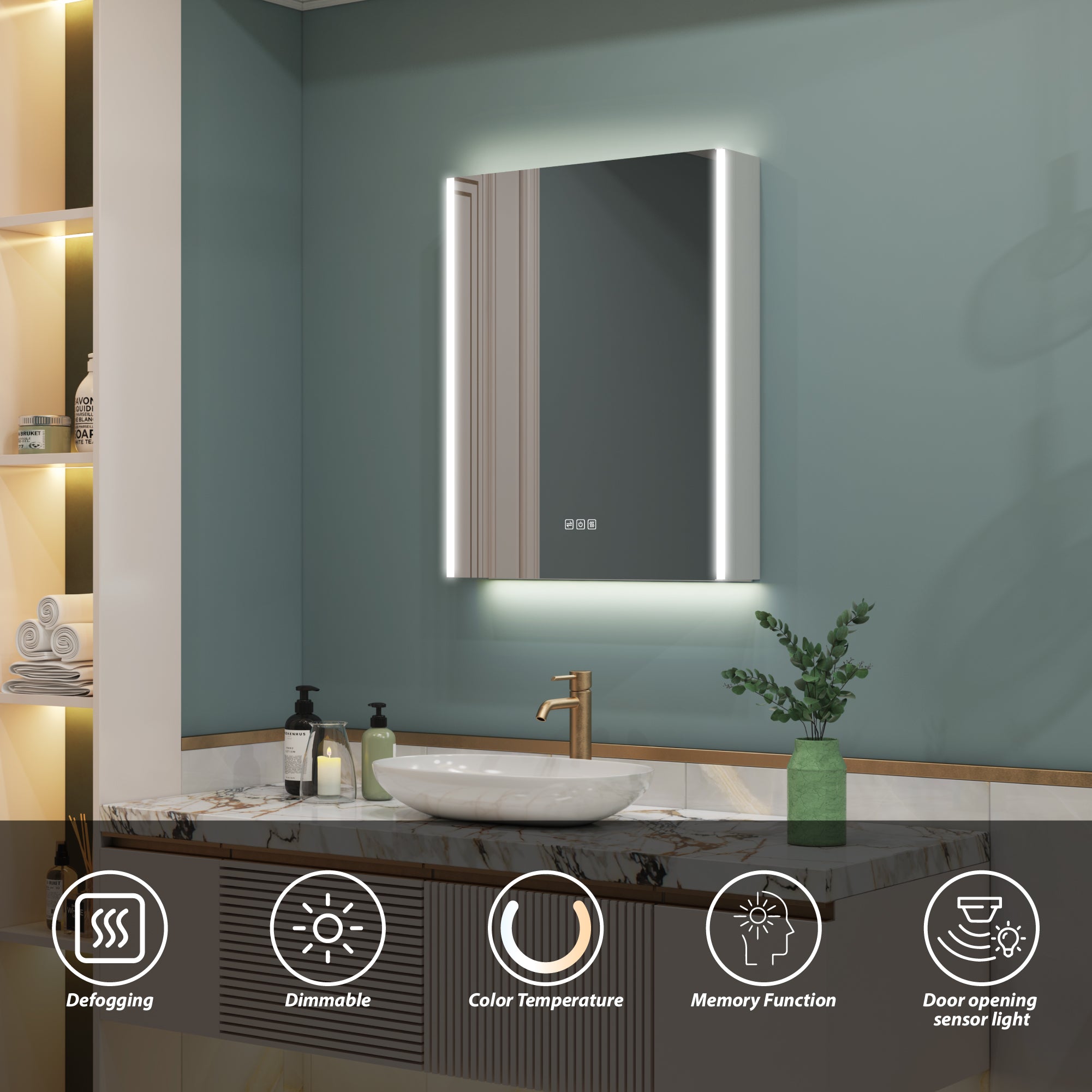 24 in. x 30 in. Lighted LED Fog Free Surface Mount Silver Mirrored Soft Close Right Medicine Cabinet