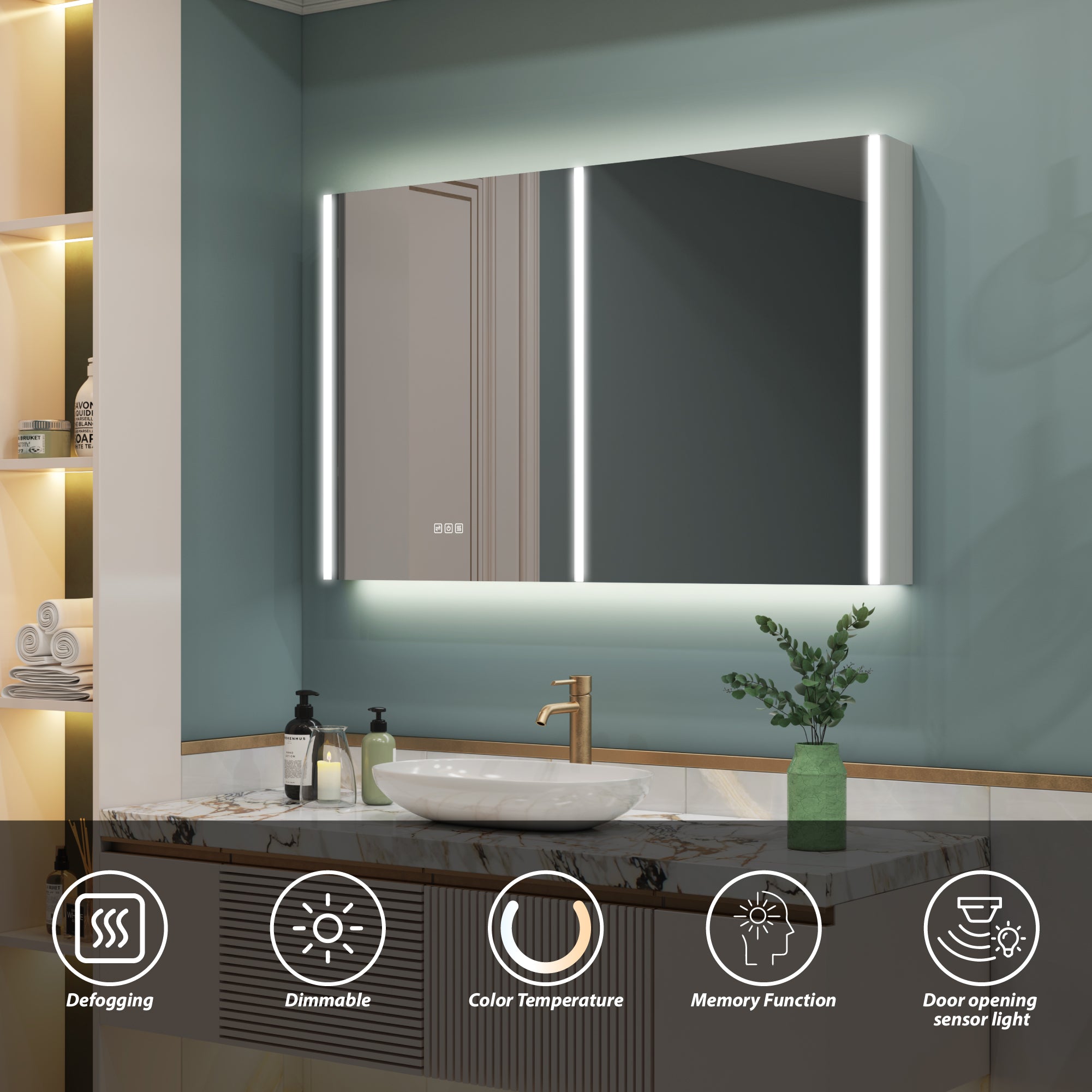 48 in. x 30 in. Lighted LED Fog Free Surface Mount Silver Mirrored Soft Close Medicine Cabinet