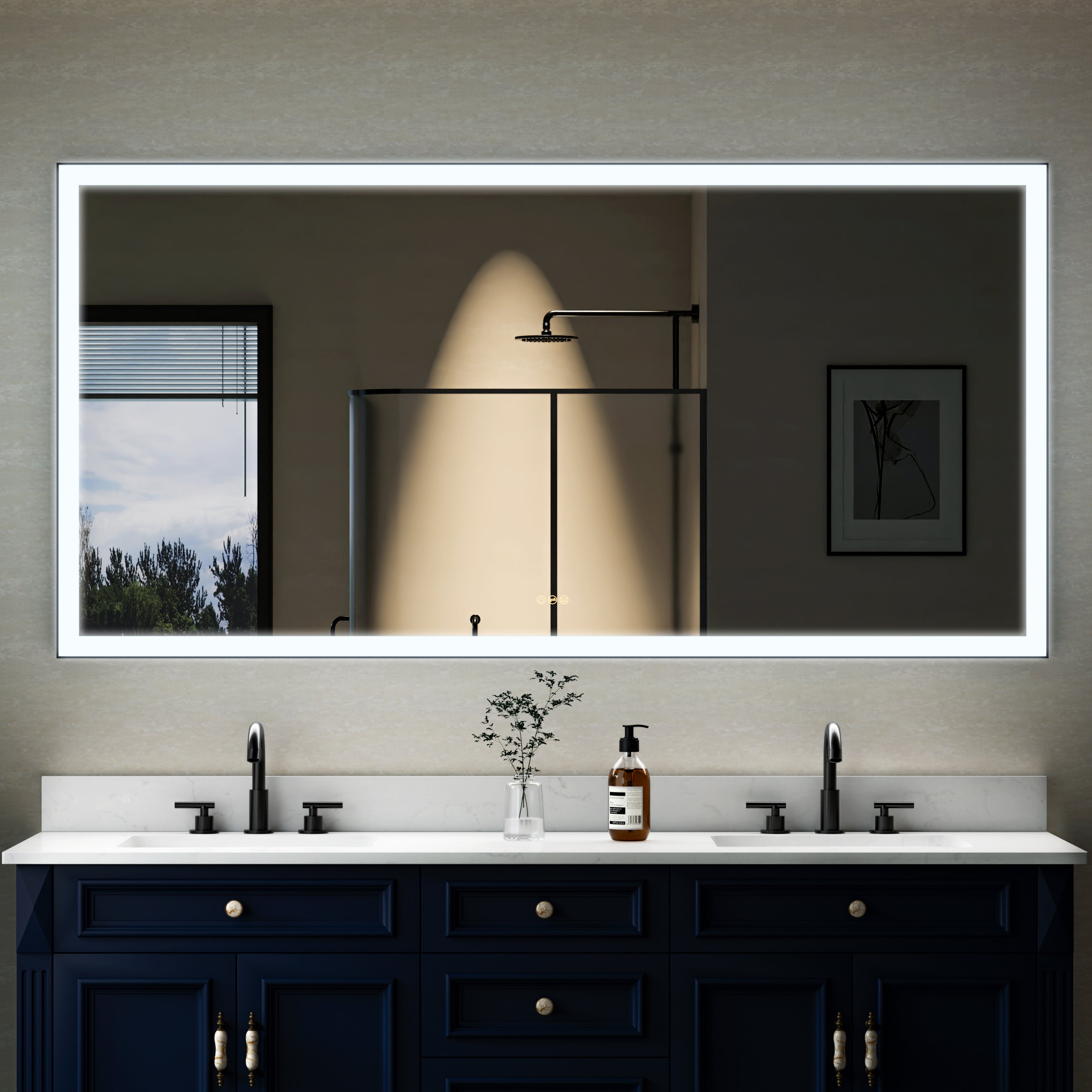 72 in. W x 36 in. H Rectangular Framed LED Light Wall Vertical/Horizontal Bathroom Vanity Mirror