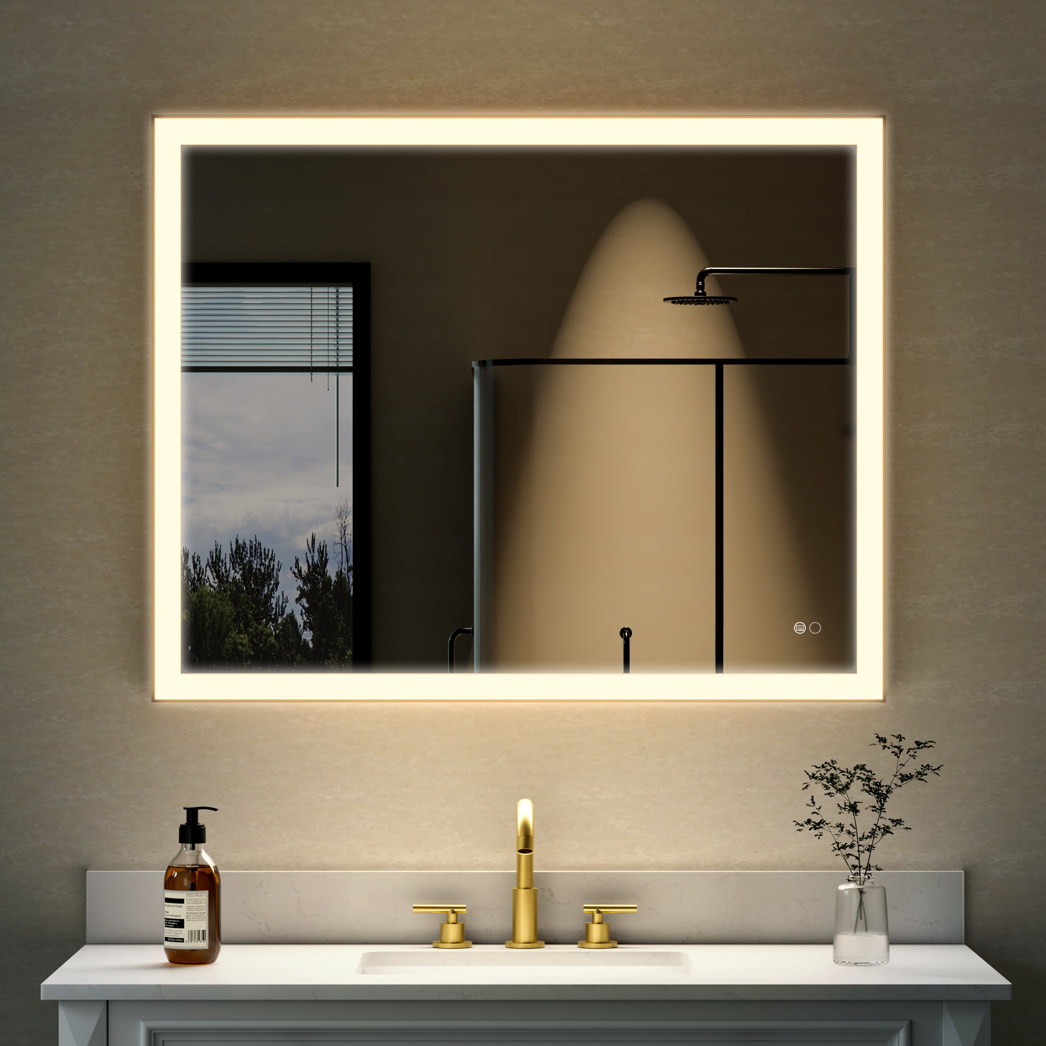 40 in. W x 32 in. H Aluminium Framed Rectangular LED Light Bathroom Vanity Mirror in Gold