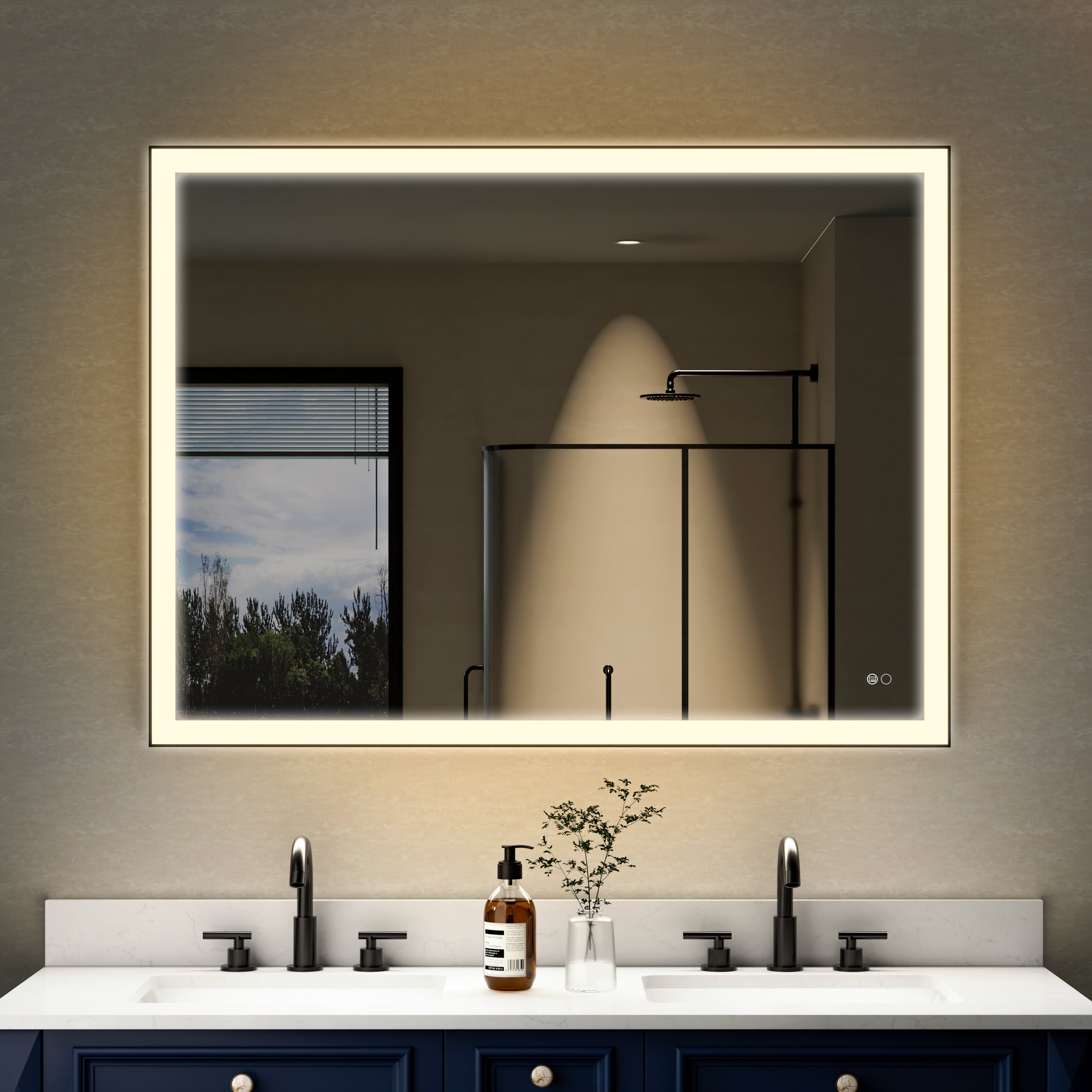 48 in. W x 36 in. H Aluminium Framed Rectangular LED Light Bathroom Vanity Mirror in Matte Black