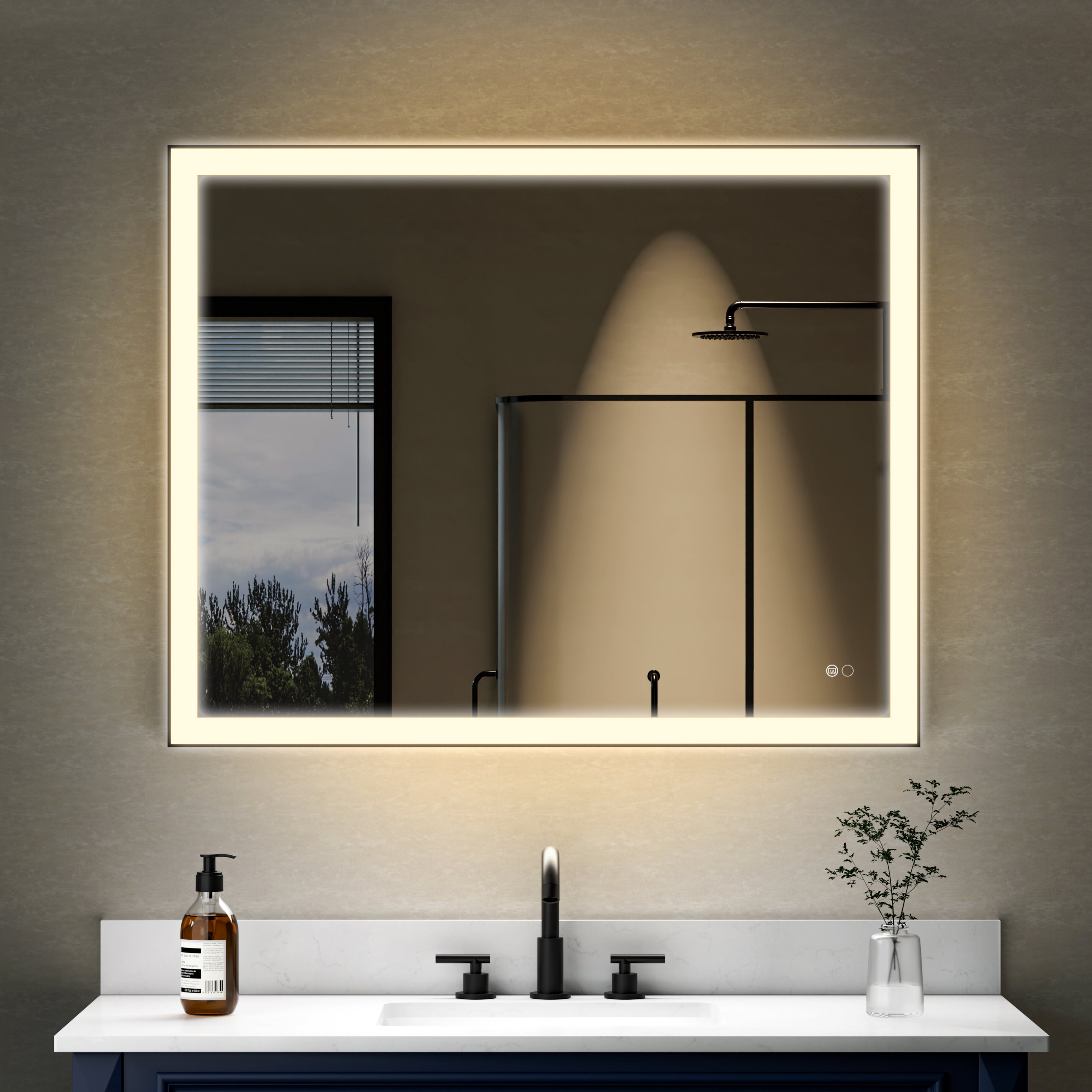40 in. W x 32 in. H Aluminium Framed Rectangular LED Light Bathroom Vanity Mirror in Matte Black