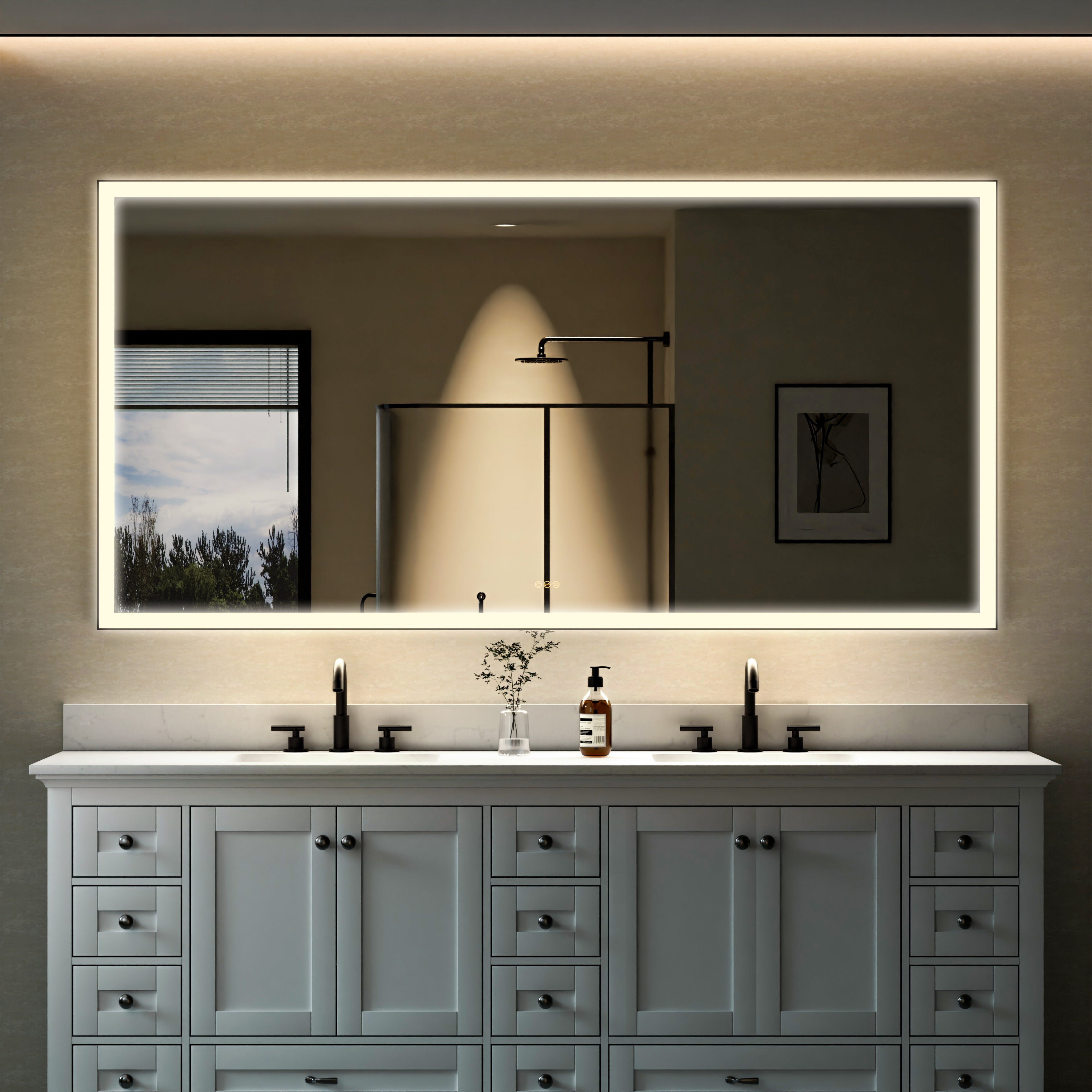 84 in. W x 42 in. H Rectangular Framed LED Light Wall Vertical/Horizontal Bathroom Vanity Mirror