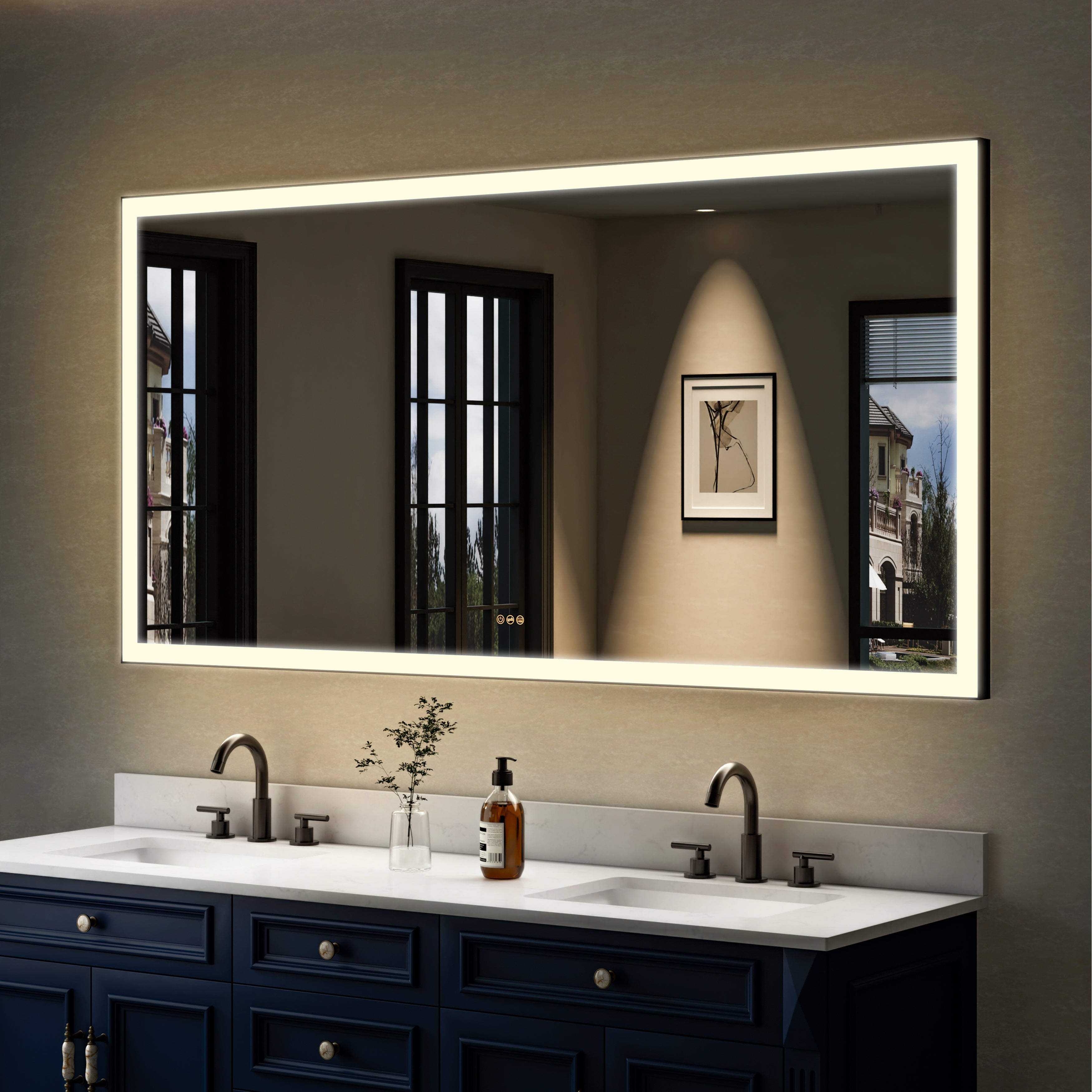 72 in. W x 36 in. H Rectangular Framed LED Light Wall Vertical/Horizontal Bathroom Vanity Mirror