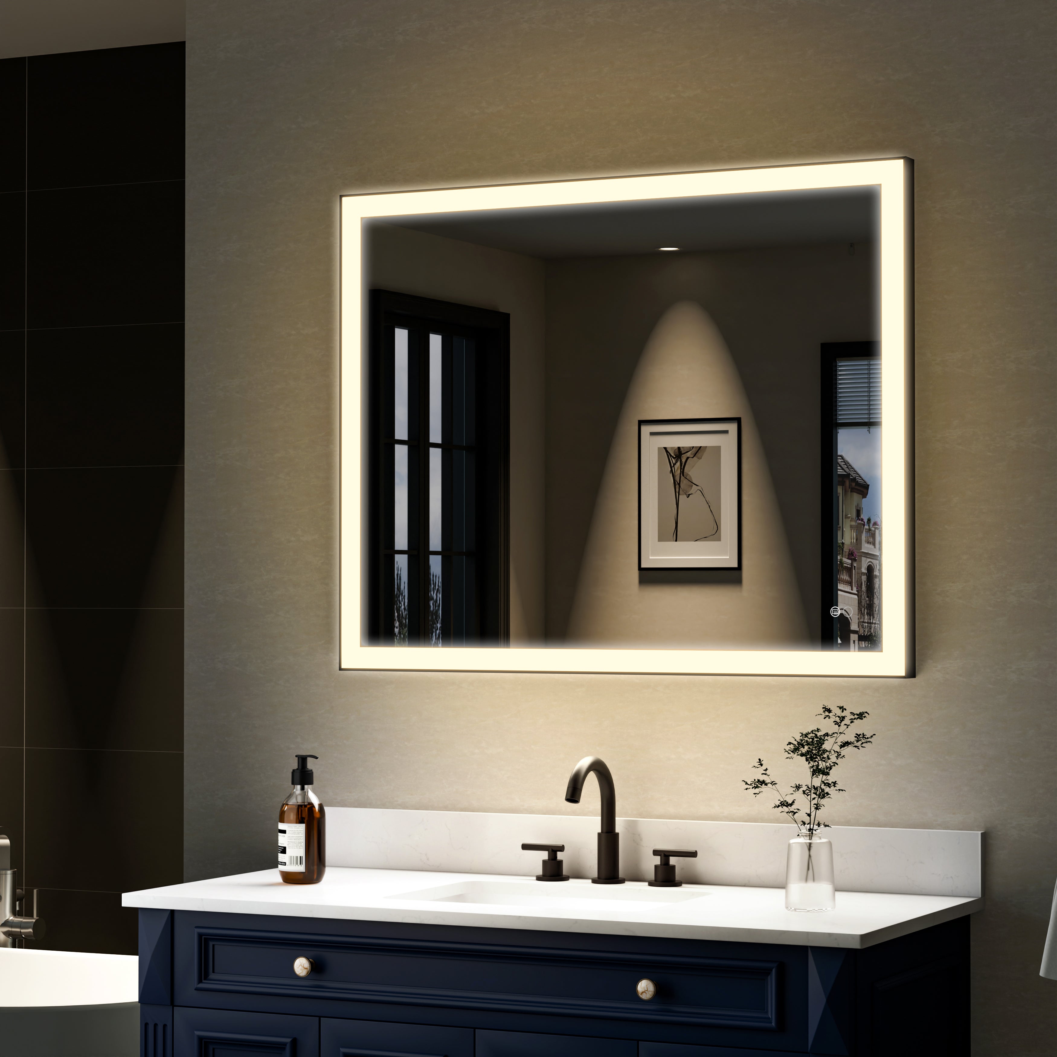 40 in. W x 32 in. H Aluminium Framed Rectangular LED Light Bathroom Vanity Mirror in Matte Black
